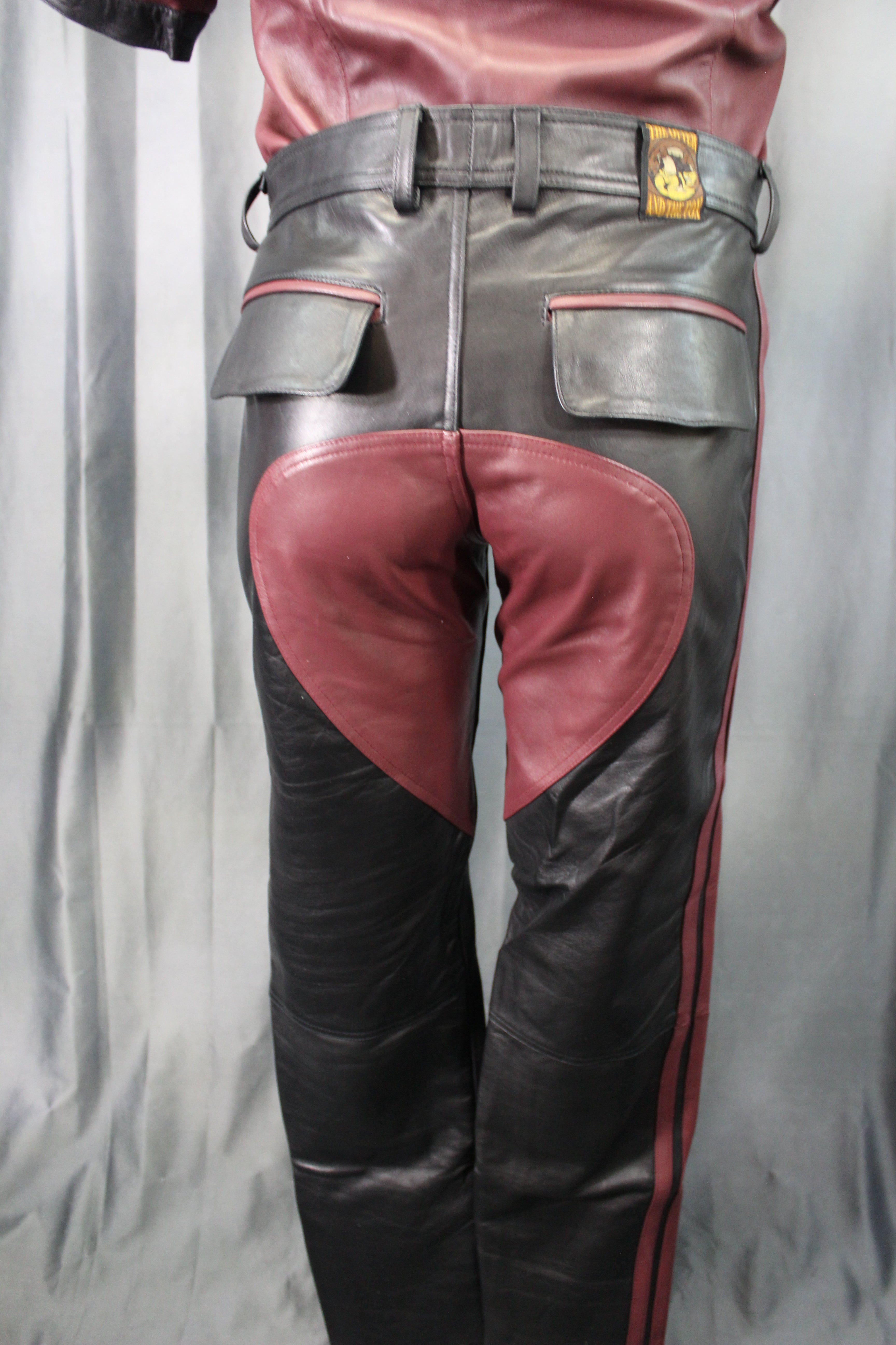 OnF Leather Formal Pants in Black with Burgundy Highlights