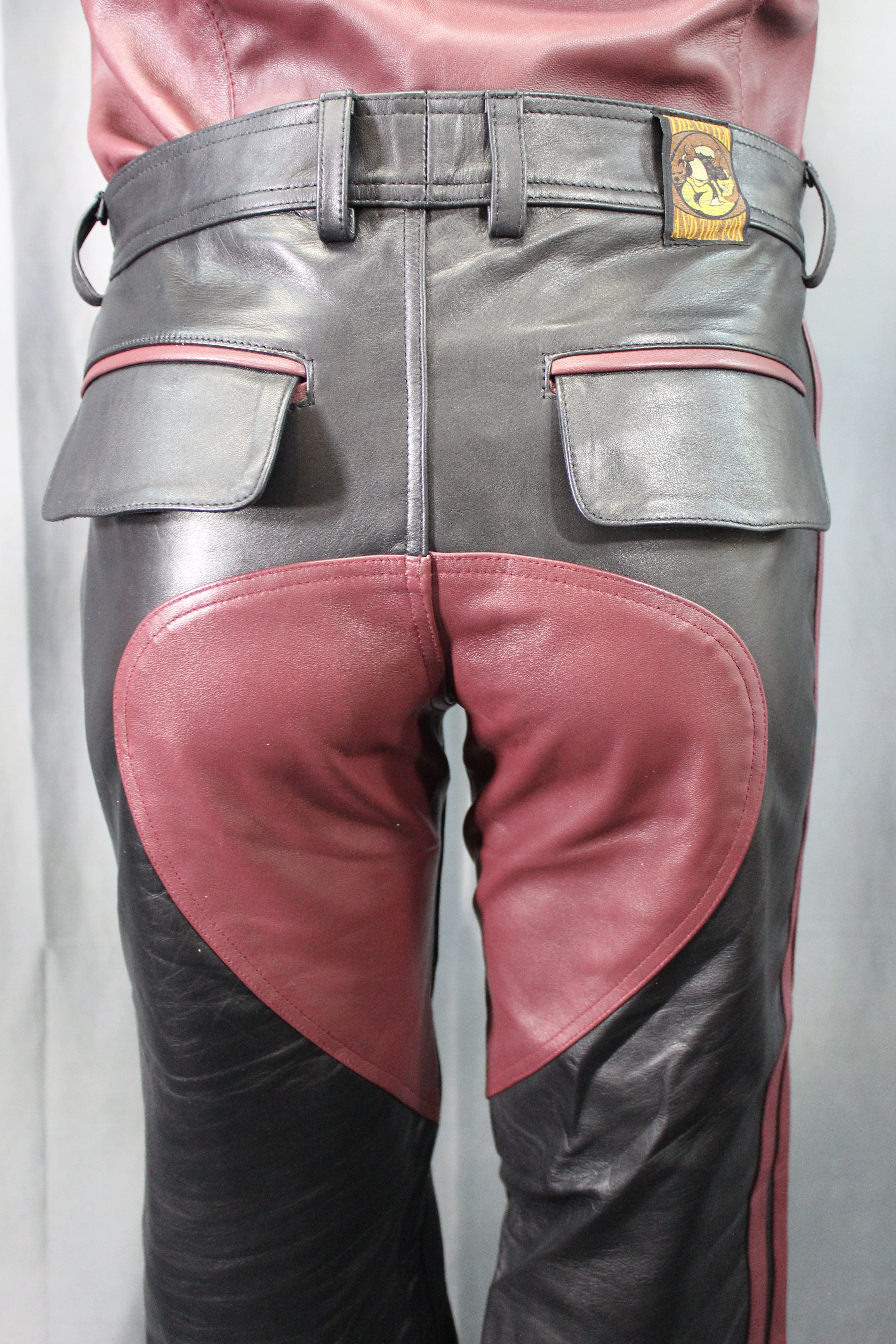 OnF Leather Formal Pants in Black with Burgundy Highlights