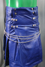 OnF Leather Kilt in Blue with Black Pleats