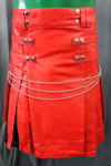 OnF Leather Kilt in Red with Black Pleats