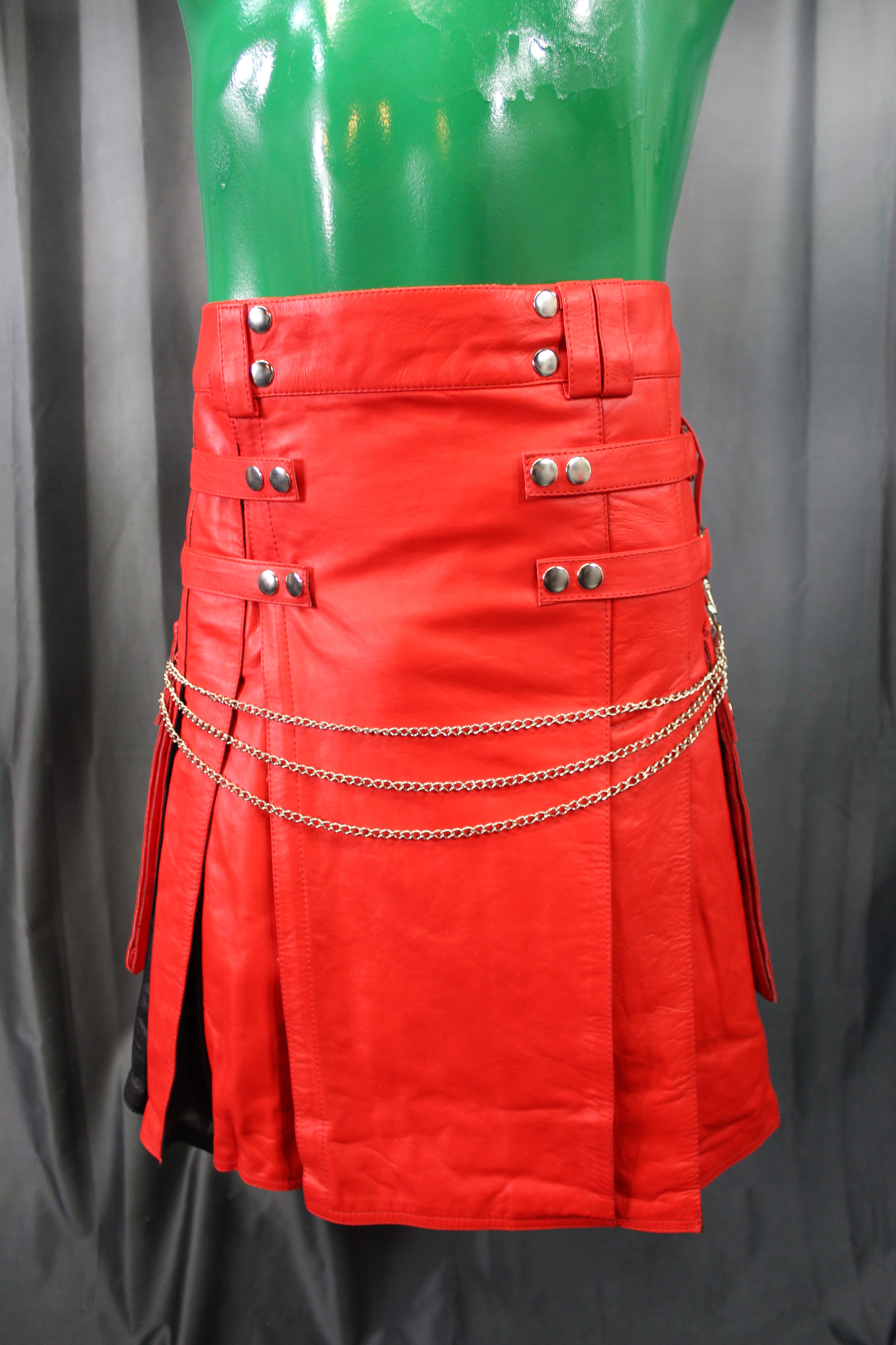 OnF Leather Kilt in Red with Black Pleats