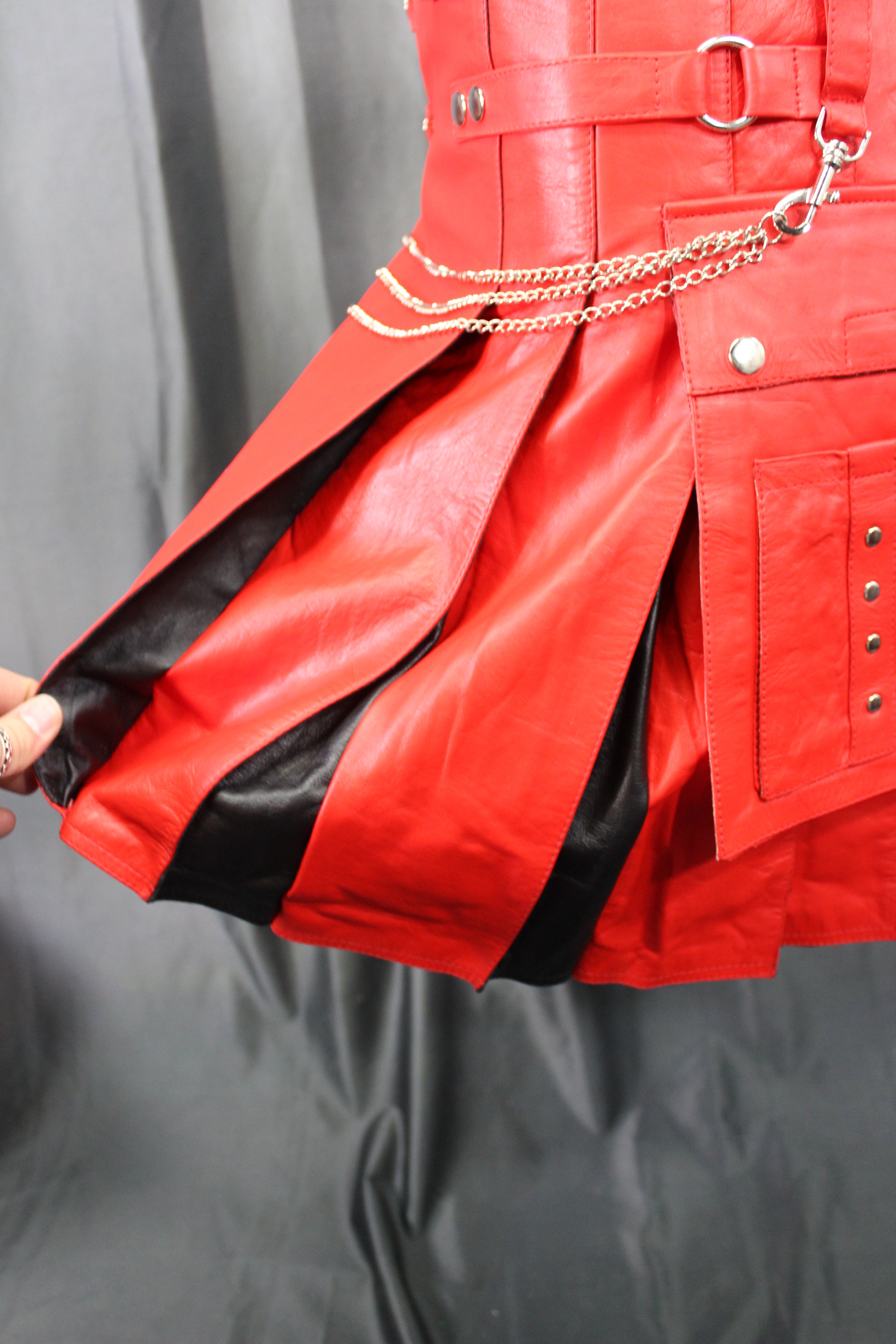 OnF Leather Kilt in Red with Black Pleats