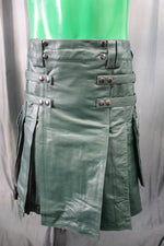 OnF Leather Kilt in Hunter Green with Black Pleats