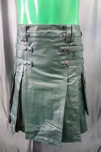 OnF Leather Kilt in Hunter Green with Black Pleats