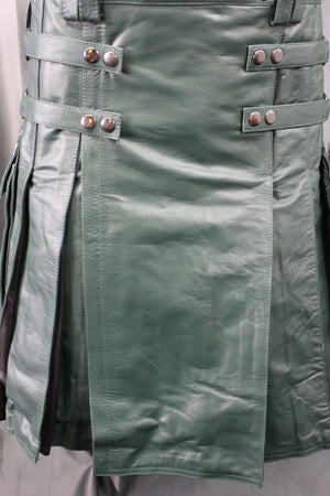 OnF Leather Kilt in Hunter Green with Black Pleats