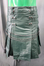 OnF Leather Kilt in Hunter Green with Black Pleats