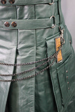 OnF Leather Kilt in Hunter Green with Black Pleats