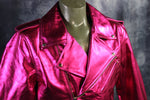 Otter and Fox Leather Biker Jackets in Pink Metallic