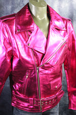 Otter and Fox Leather Biker Jackets in Pink Metallic