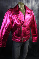 Otter and Fox Leather Biker Jackets in Pink Metallic