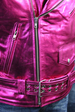 Otter and Fox Leather Biker Jackets in Pink Metallic
