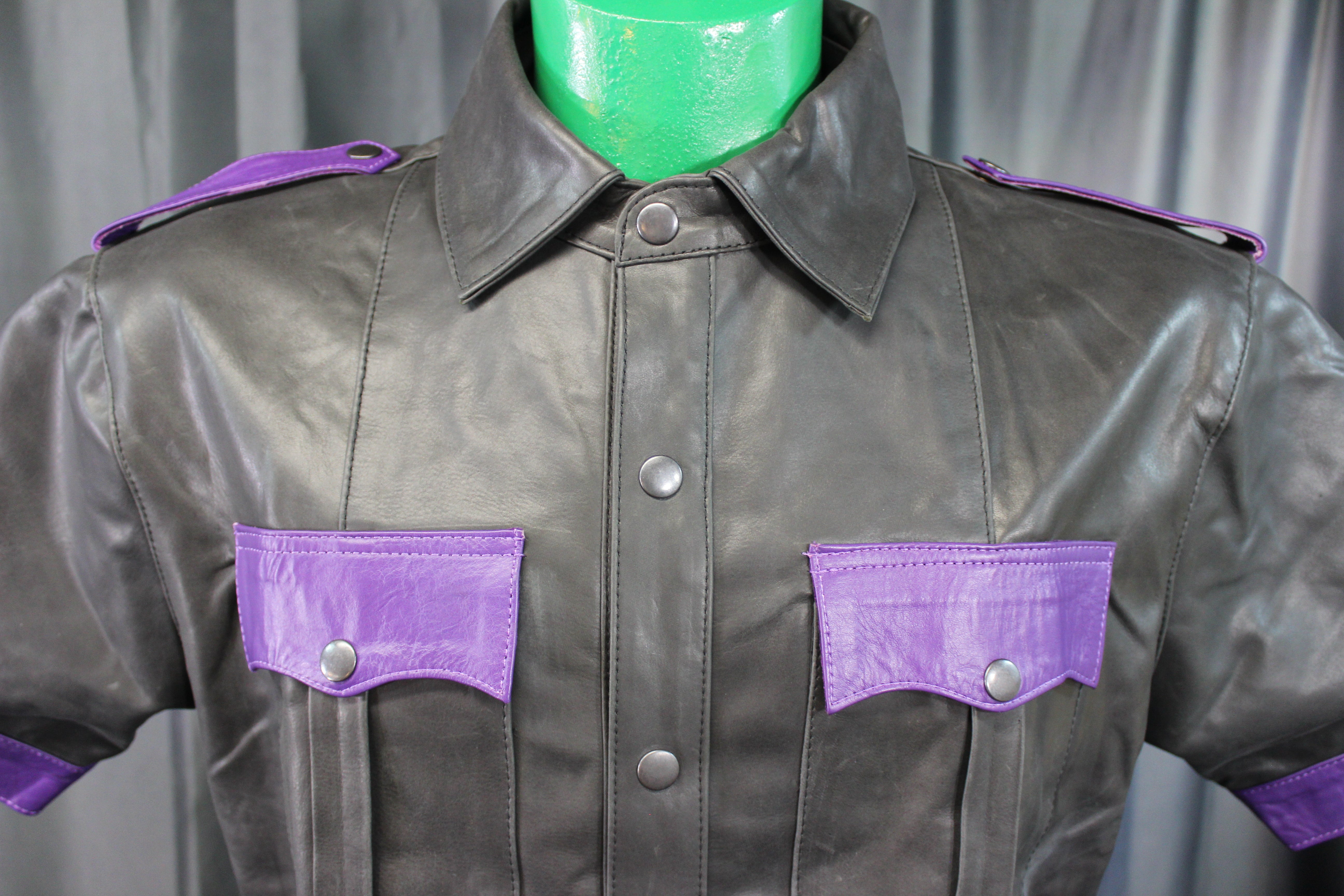 OnF Leather Shirts in Black with Purple Highlights