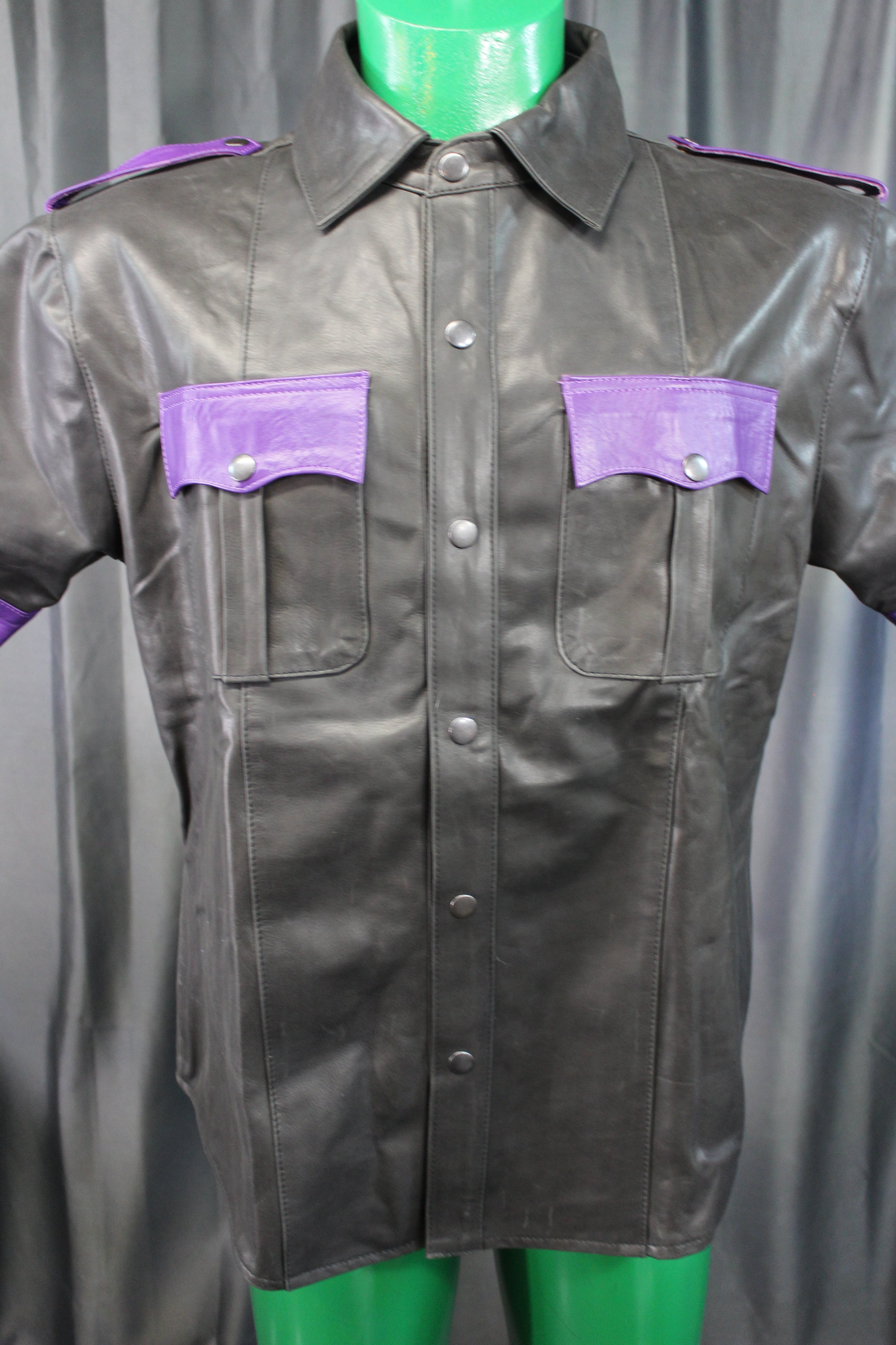 OnF Leather Shirts in Black with Purple Highlights