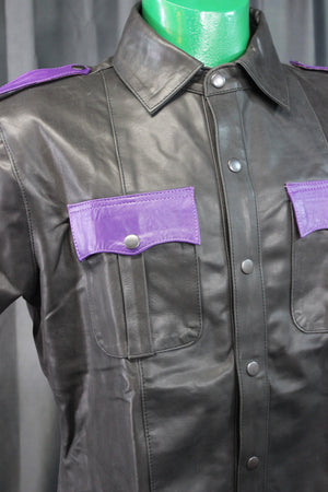 OnF Leather Shirts in Black with Purple Highlights