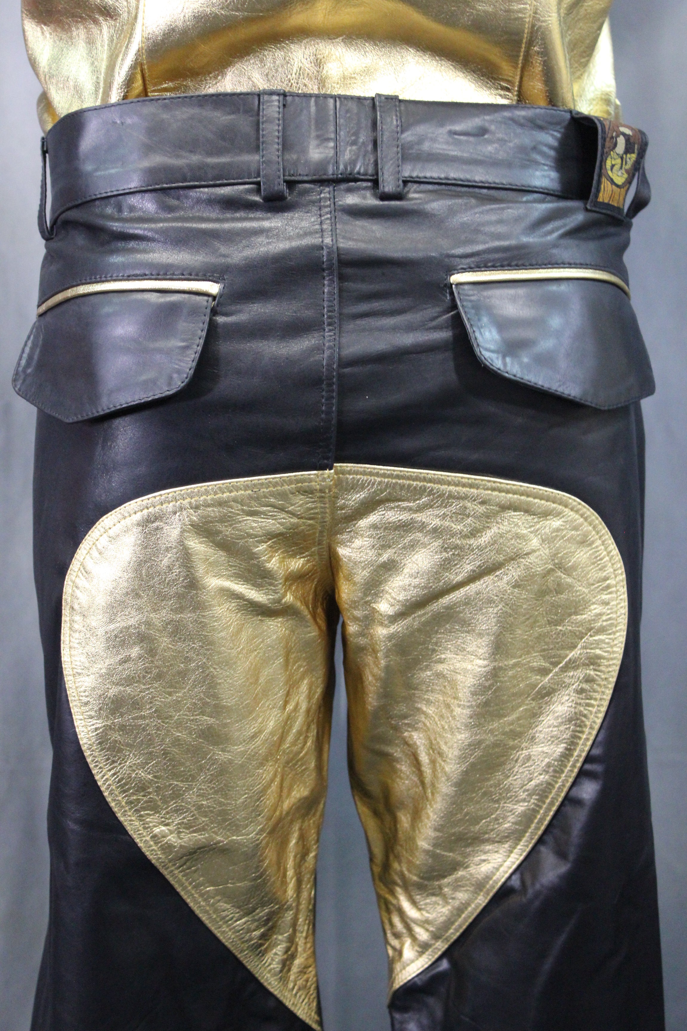 OnF Leather Formal Pants in Black with Gold Highlights