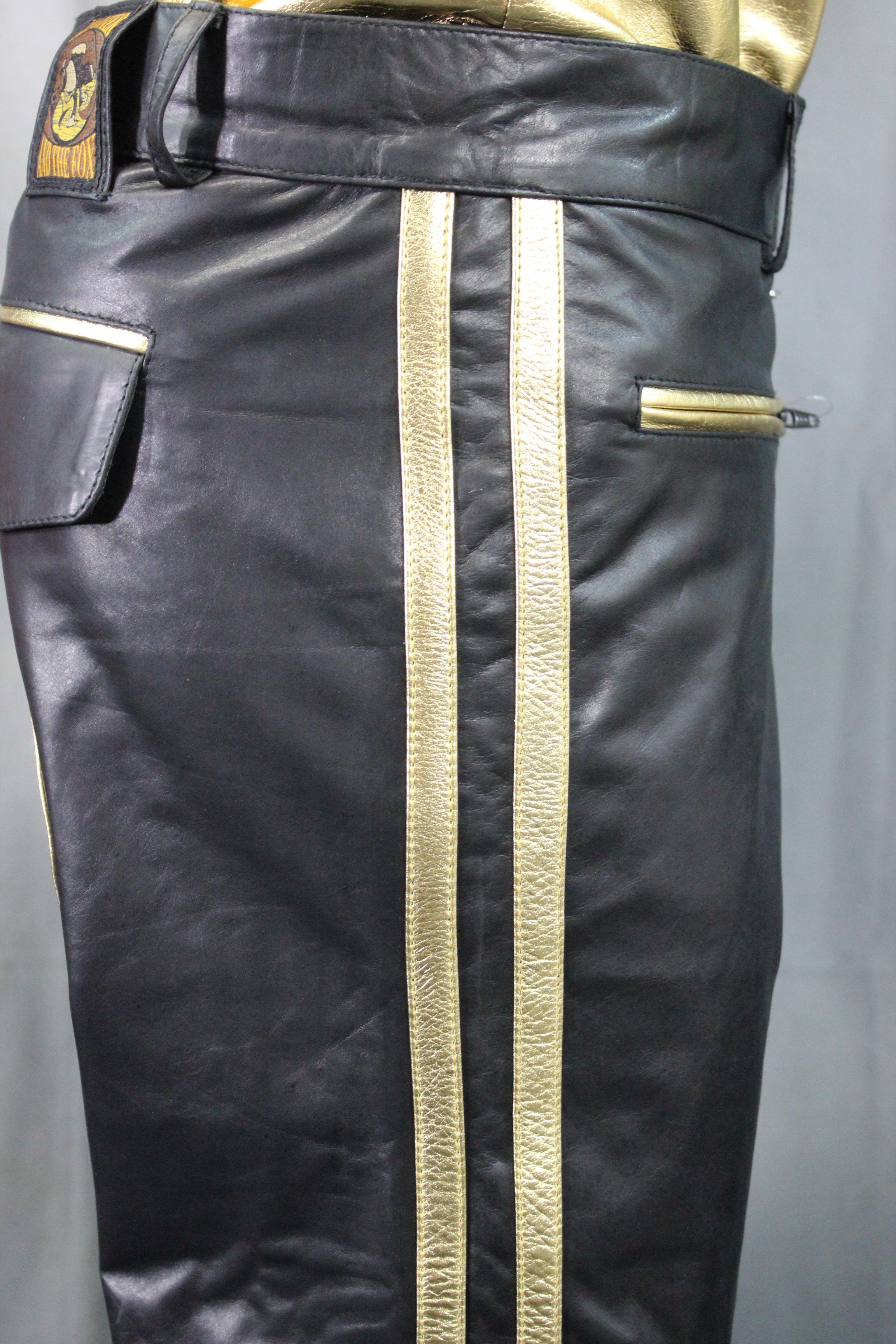 OnF Leather Formal Pants in Black with Gold Highlights