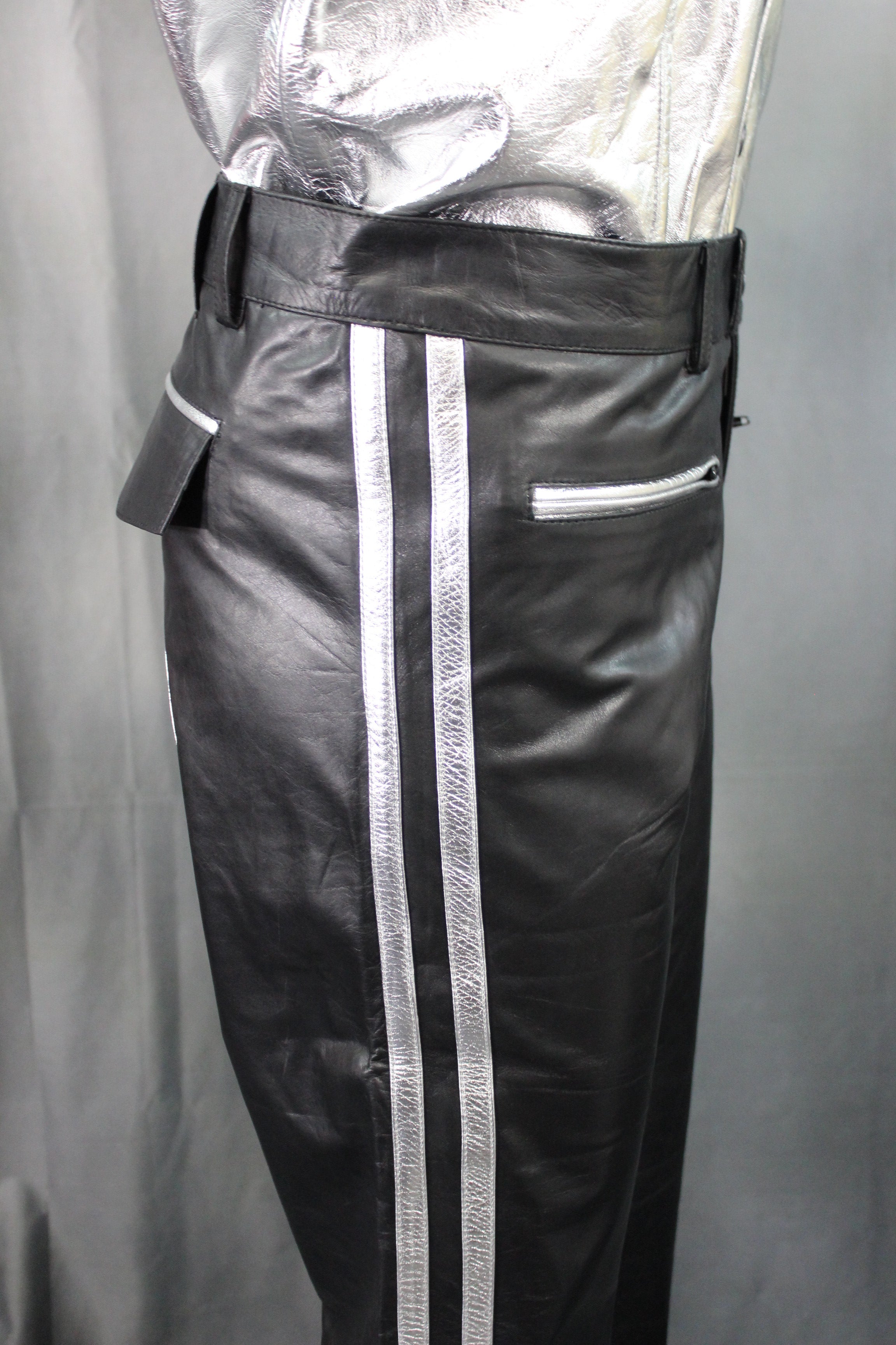 OnF Leather Formal Pants in Black with Silver Highlights