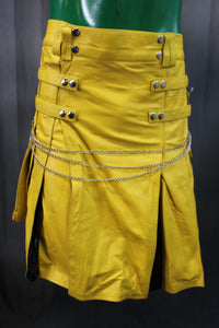 OnF Leather Kilt in Yellow with Black Pleats