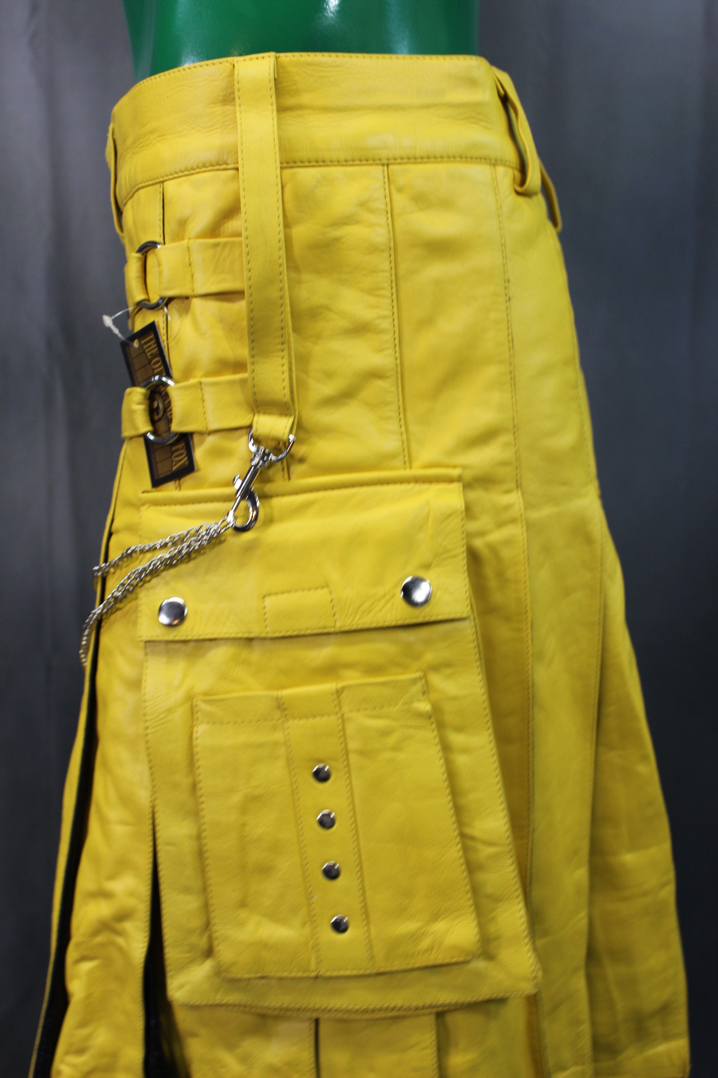 OnF Leather Kilt in Yellow with Black Pleats