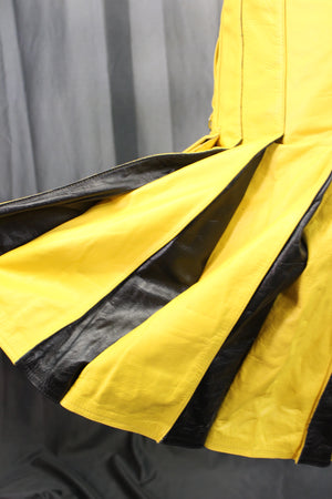 OnF Leather Kilt in Yellow with Black Pleats