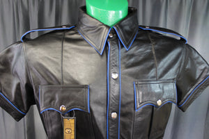 OnF Leather Shirts in Black with Blue Highlights