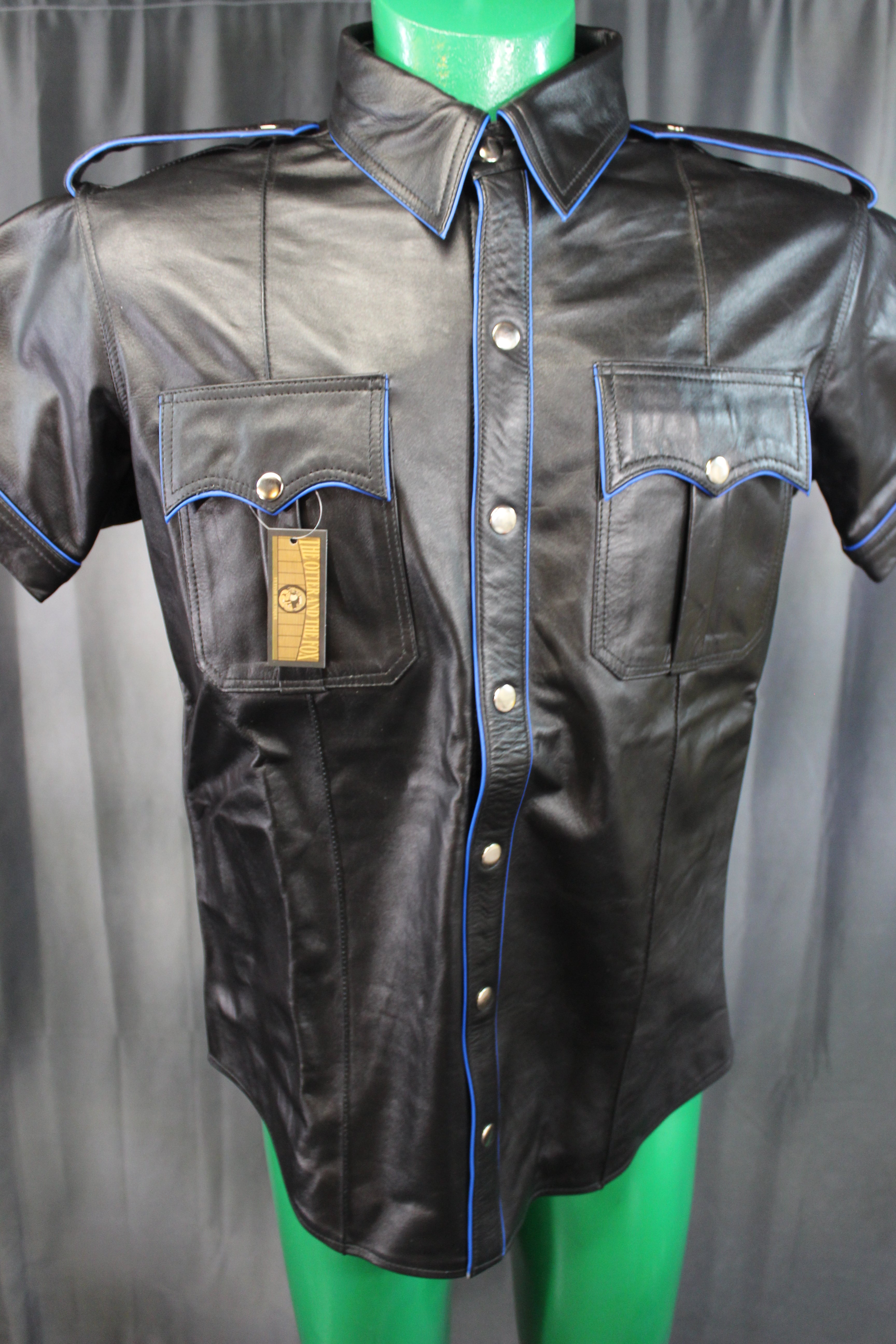 OnF Leather Shirts in Black with Blue Highlights