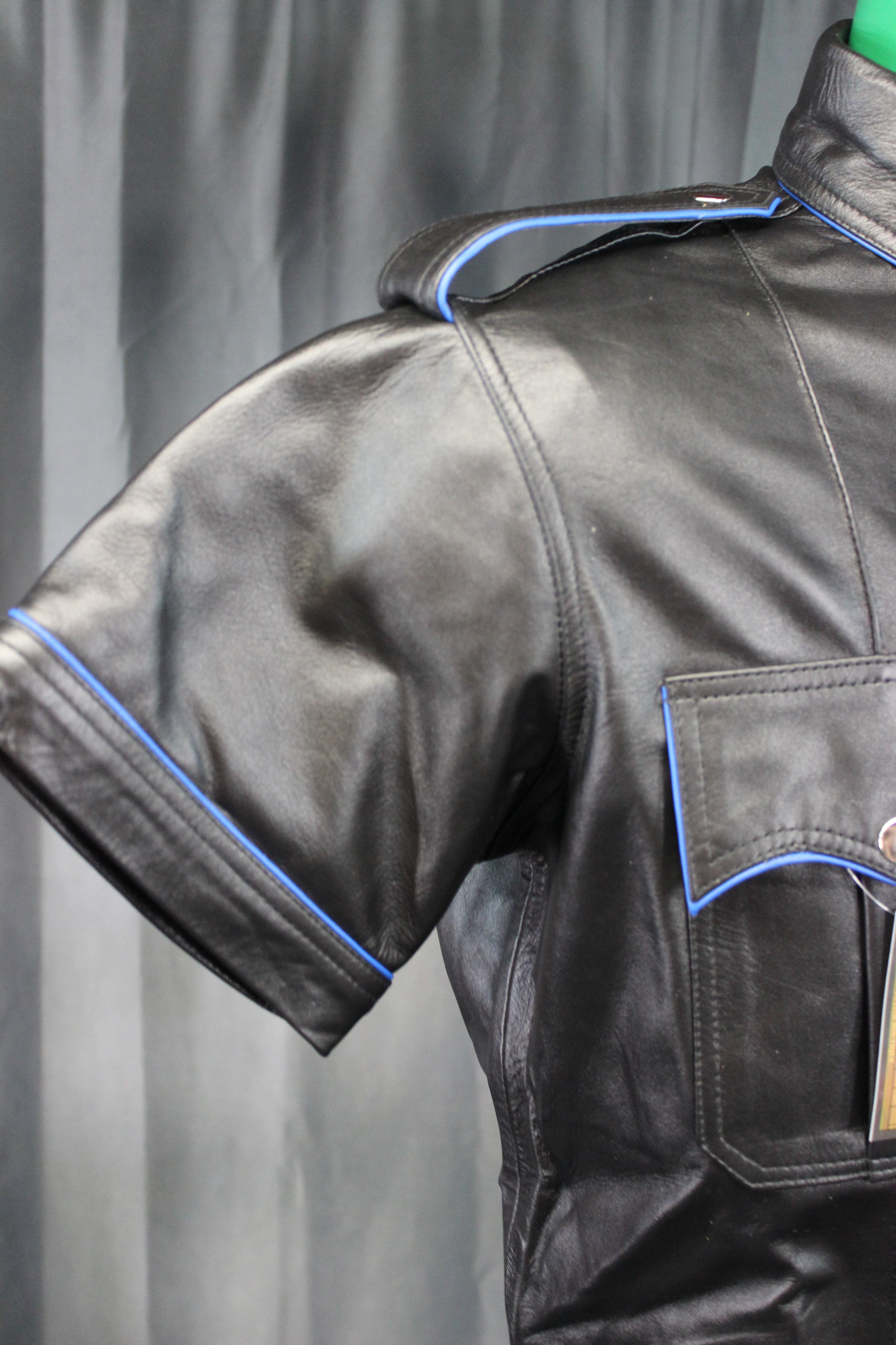 OnF Leather Shirts in Black with Blue Highlights