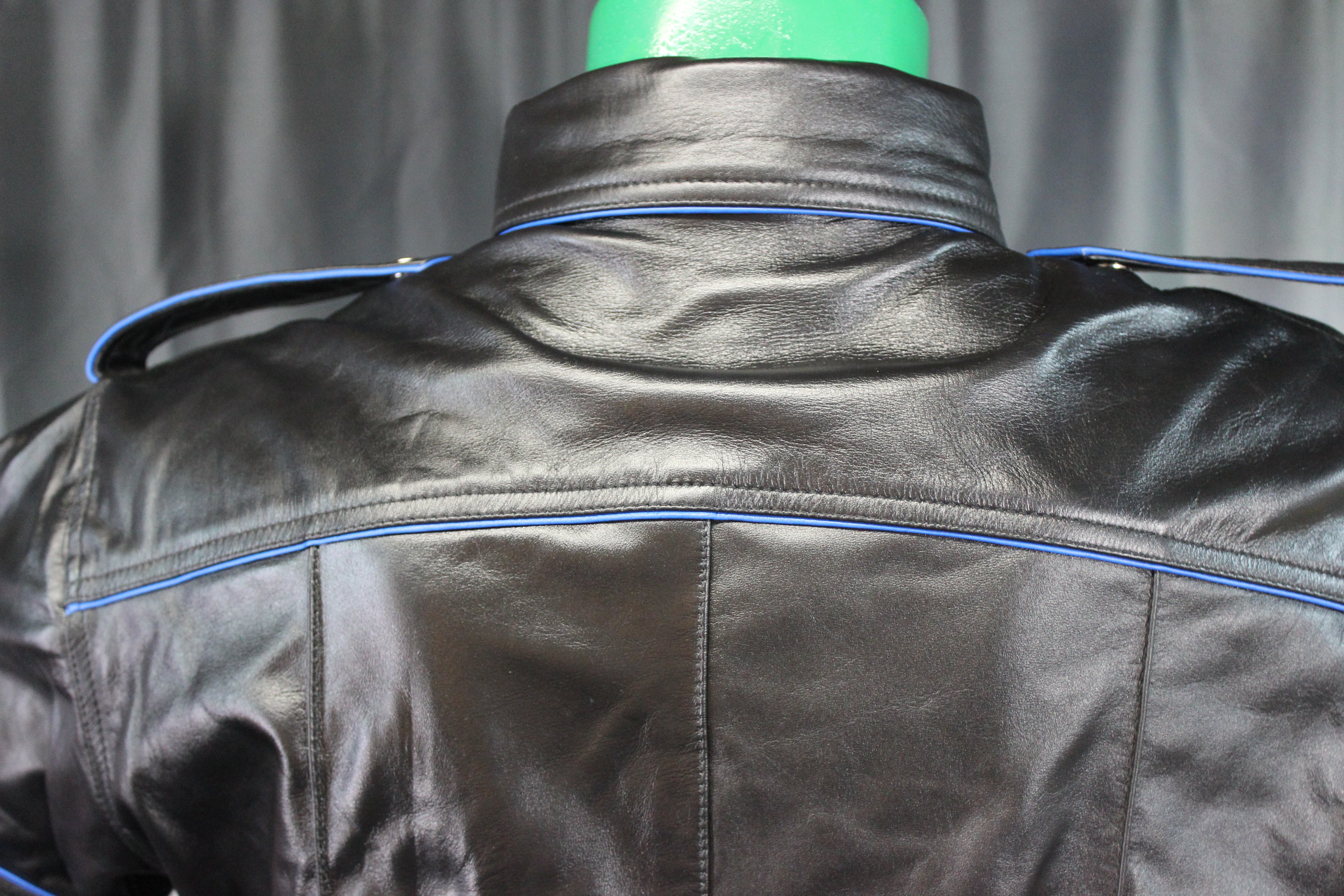 OnF Leather Shirts in Black with Blue Highlights