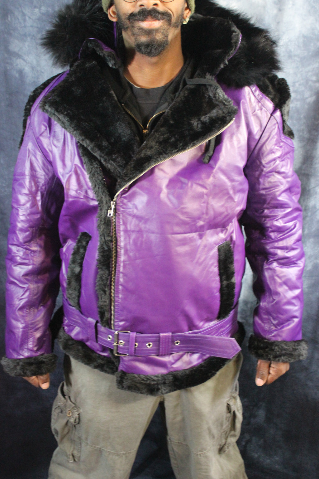 Purple Leather and Fur Jacket by Otter and The Fox