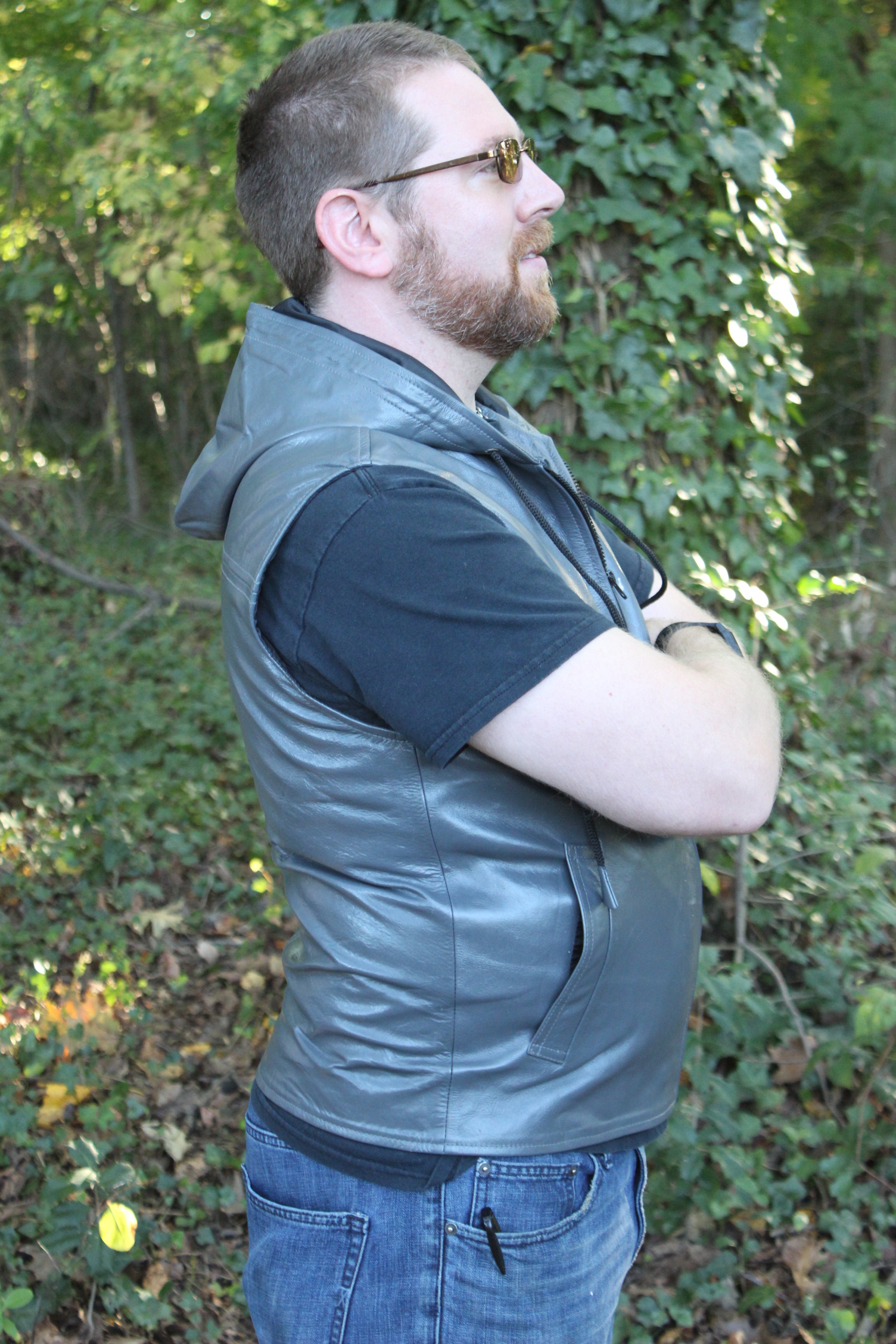 OnF Leather Hoodie in Grey