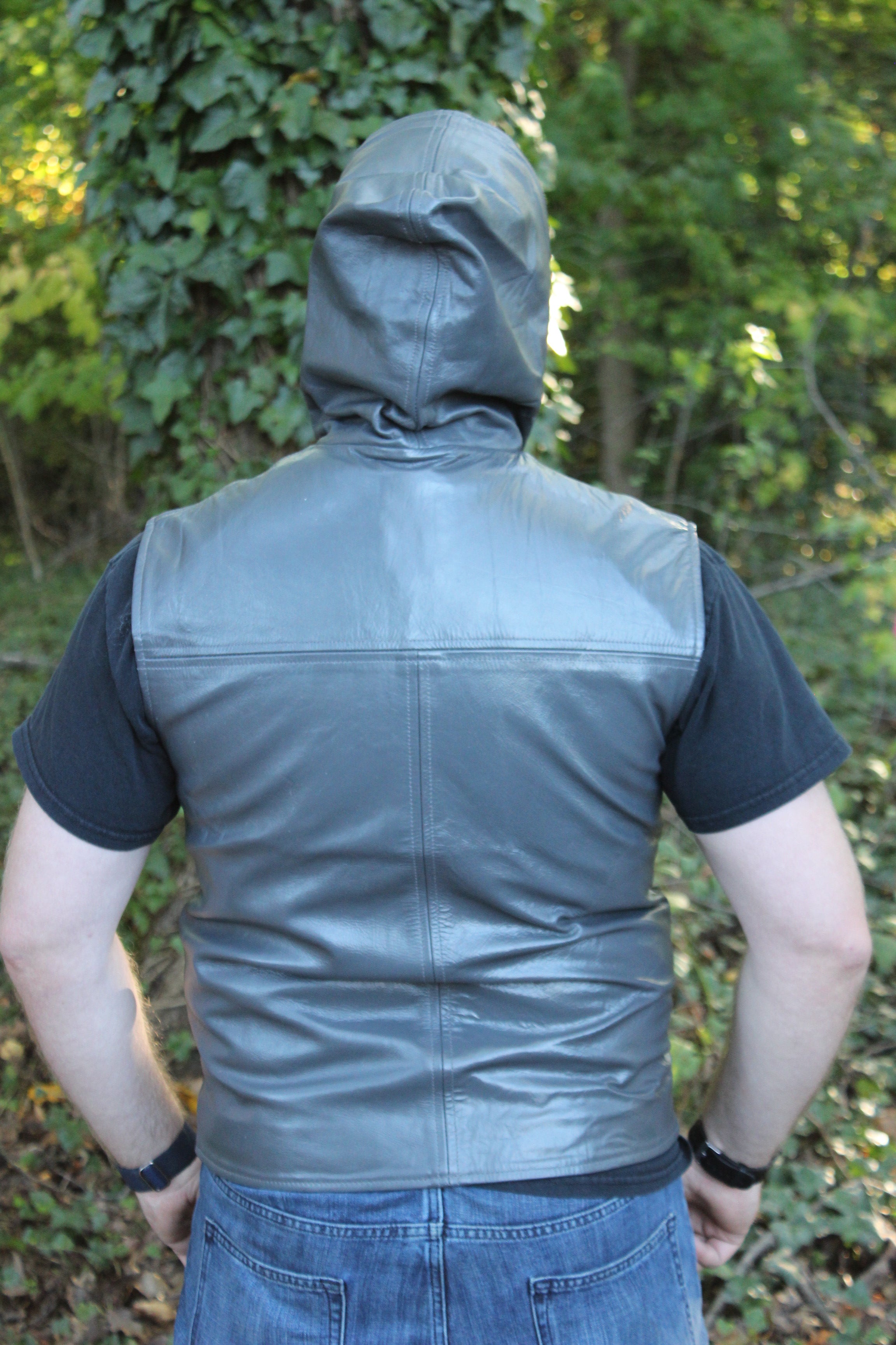 OnF Leather Hoodie in Grey