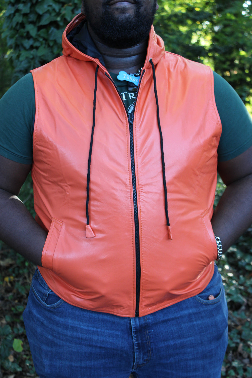 OnF Leather Hoodie in Orange