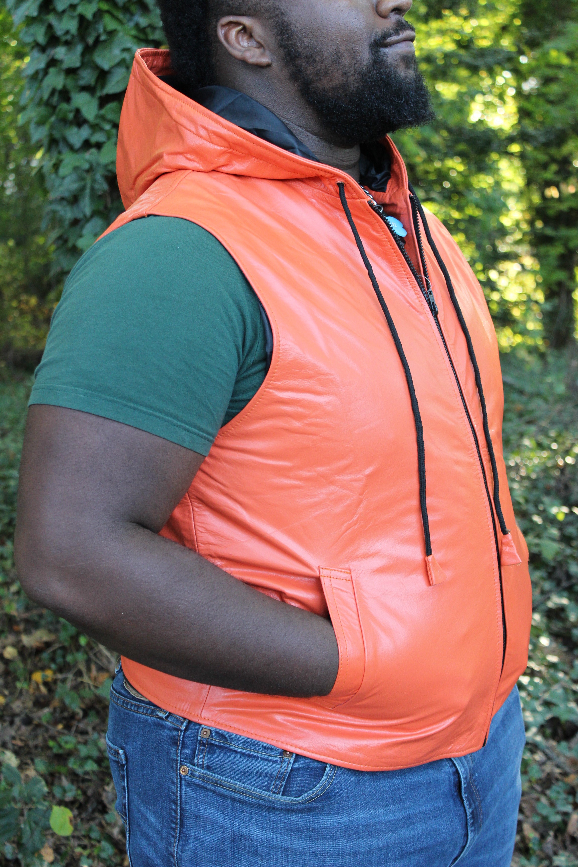OnF Leather Hoodie in Orange