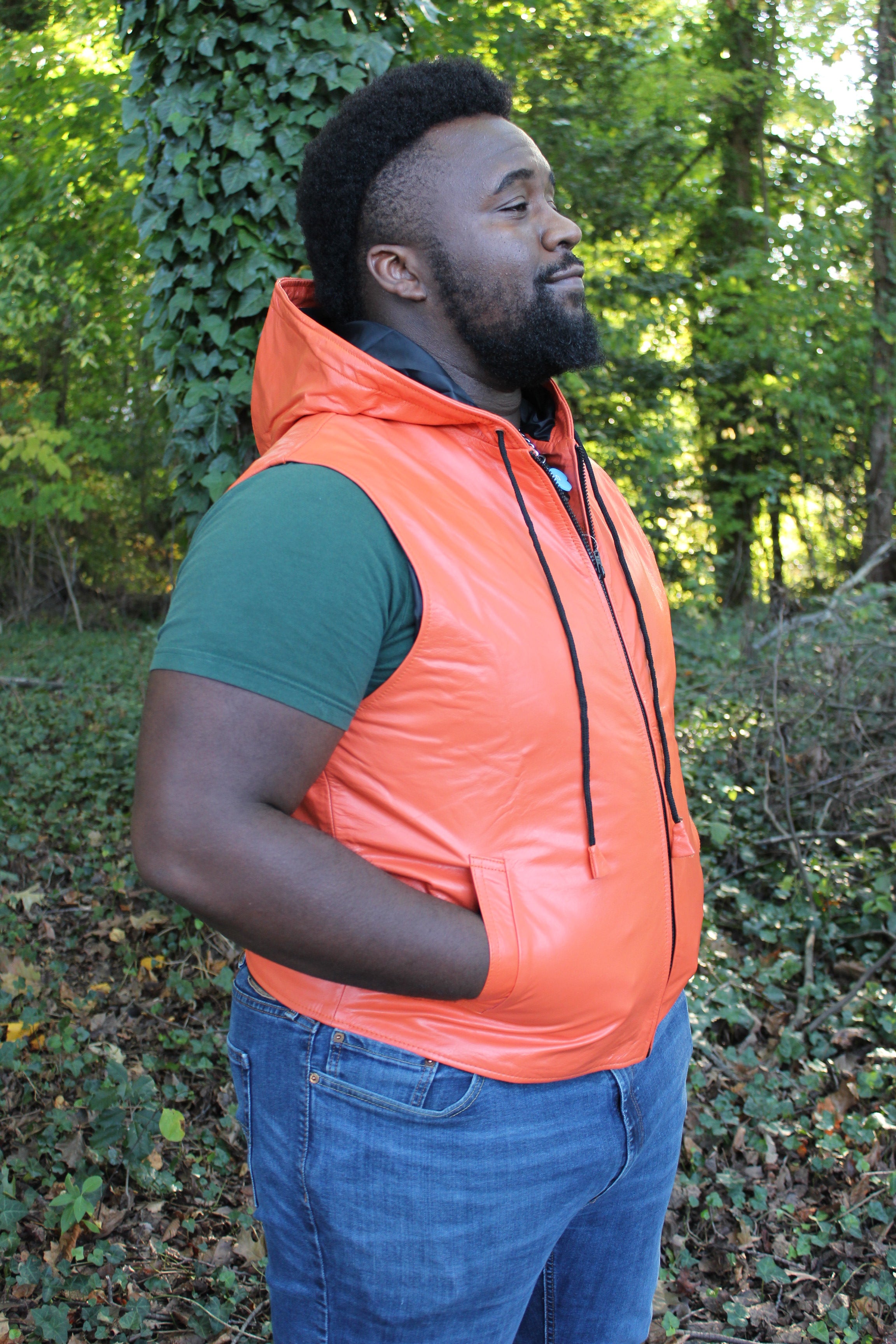 OnF Leather Hoodie in Orange