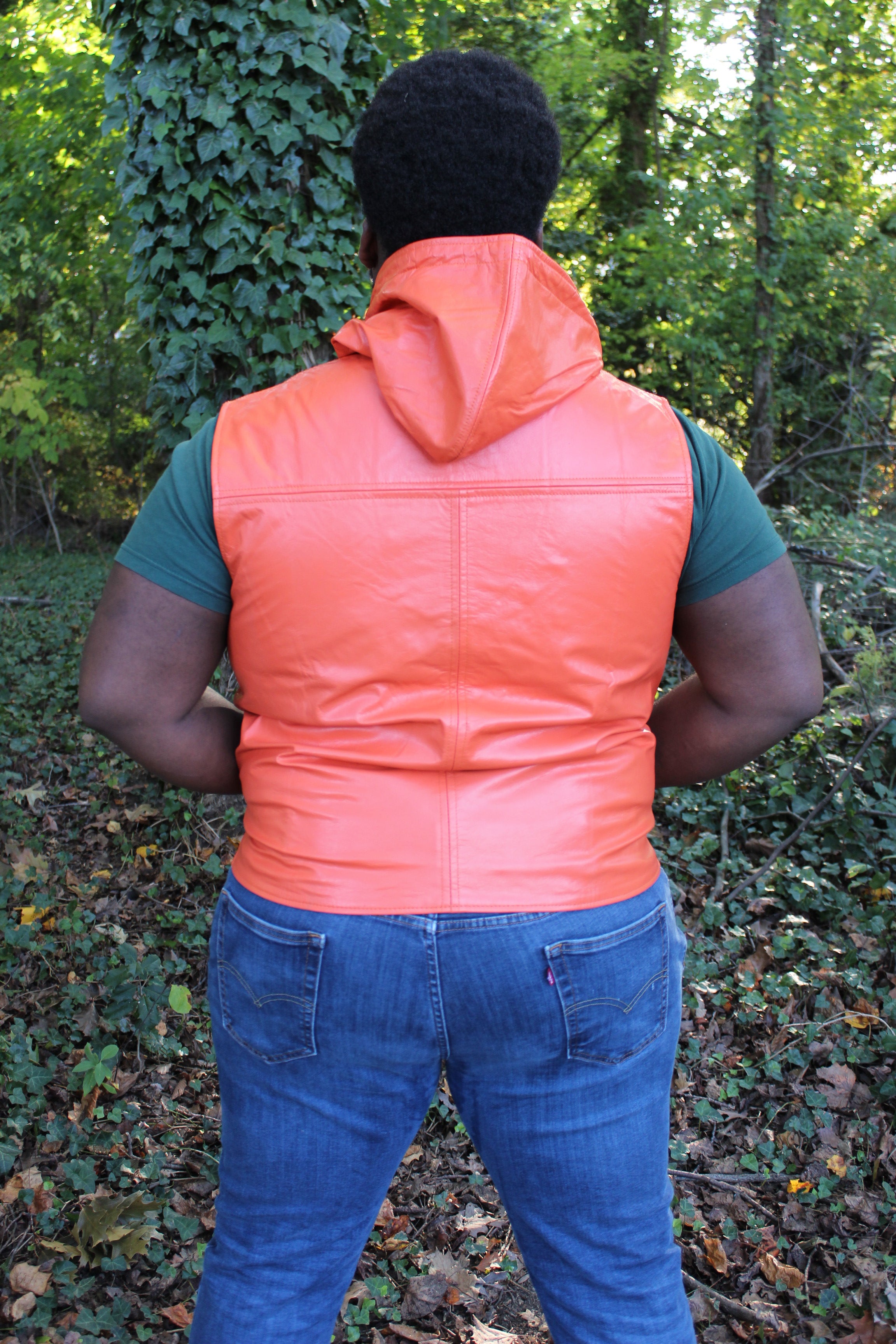 OnF Leather Hoodie in Orange