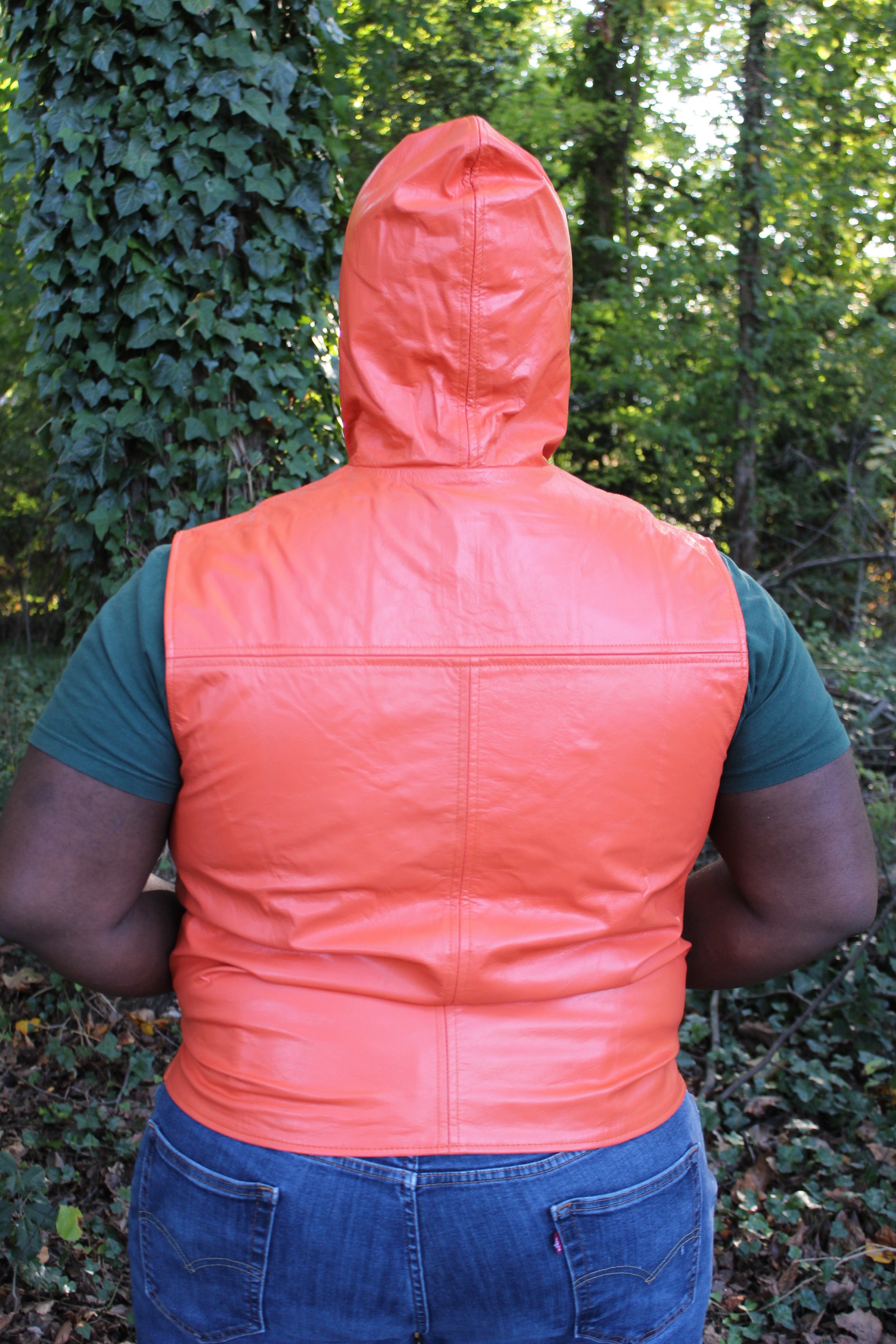OnF Leather Hoodie in Orange