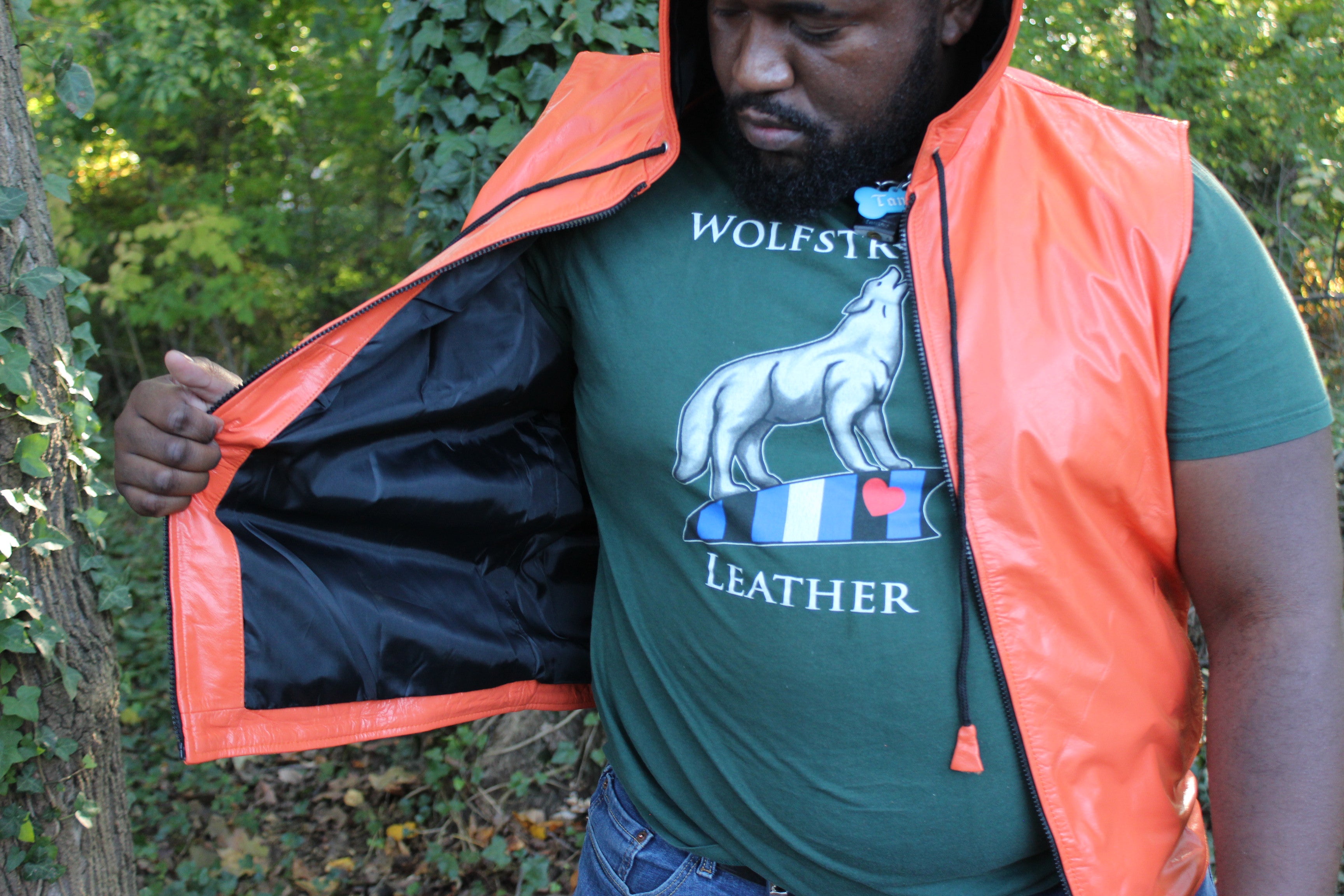 OnF Leather Hoodie in Orange