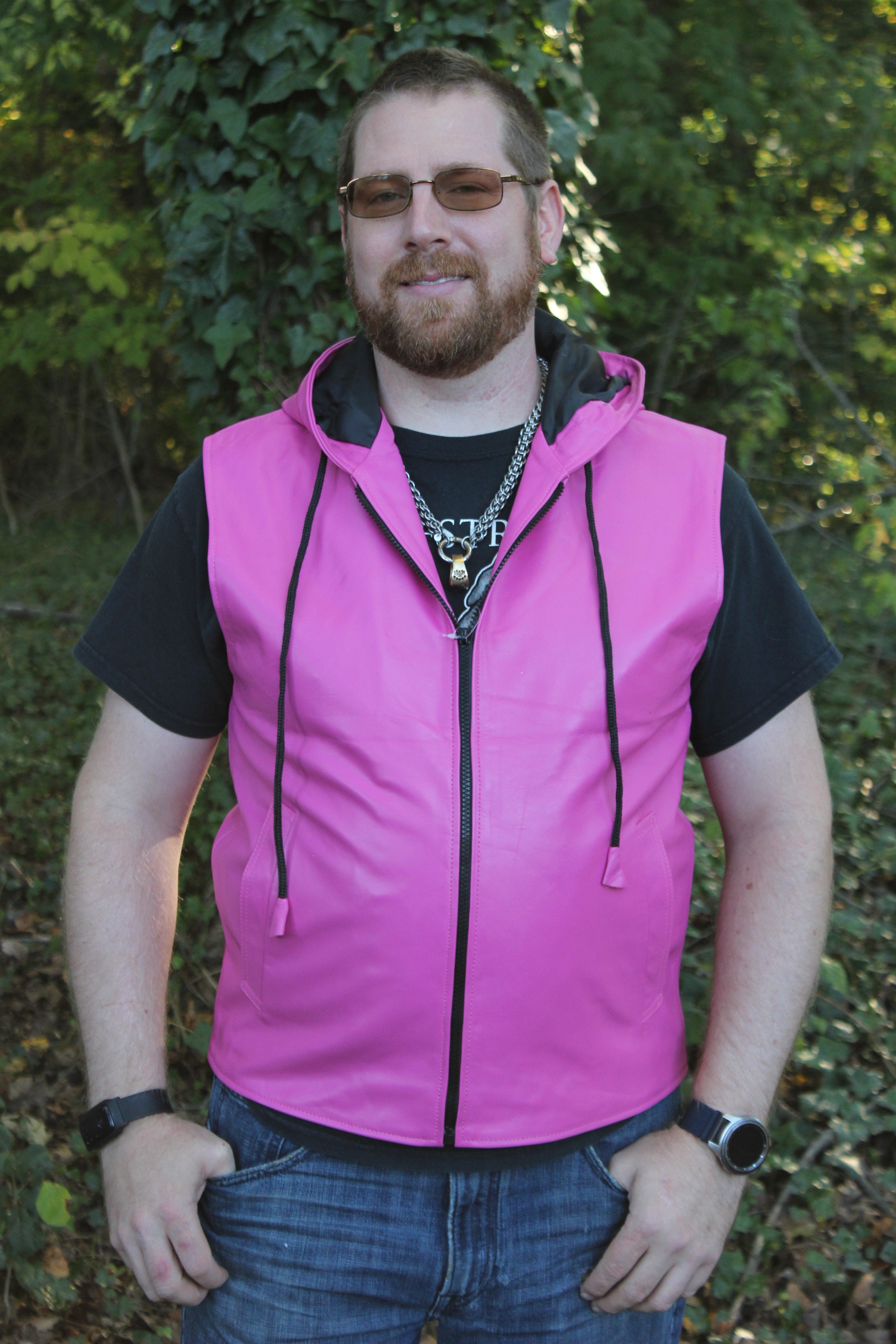 OnF Leather Hoodie in Pink