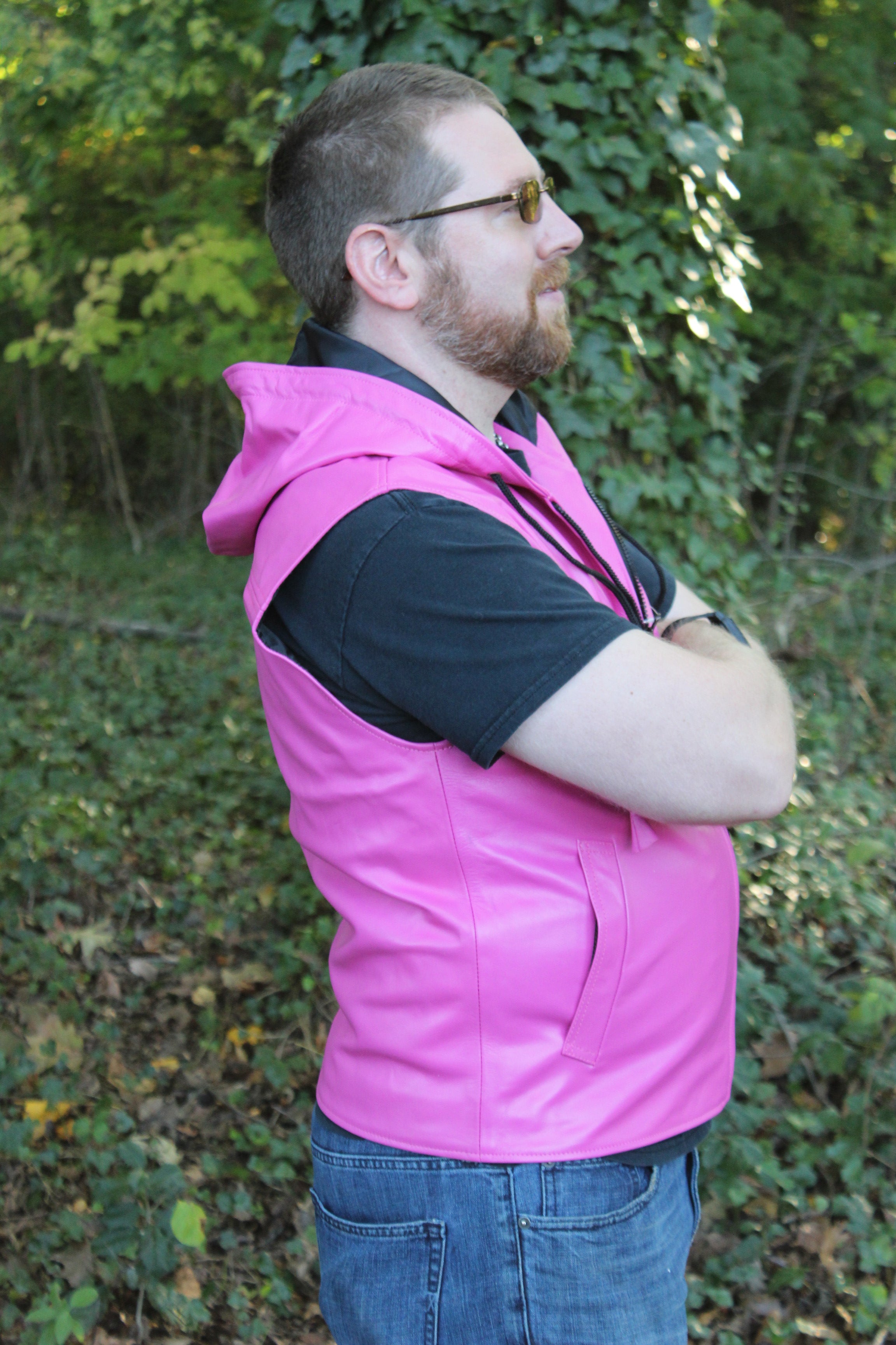 OnF Leather Hoodie in Pink