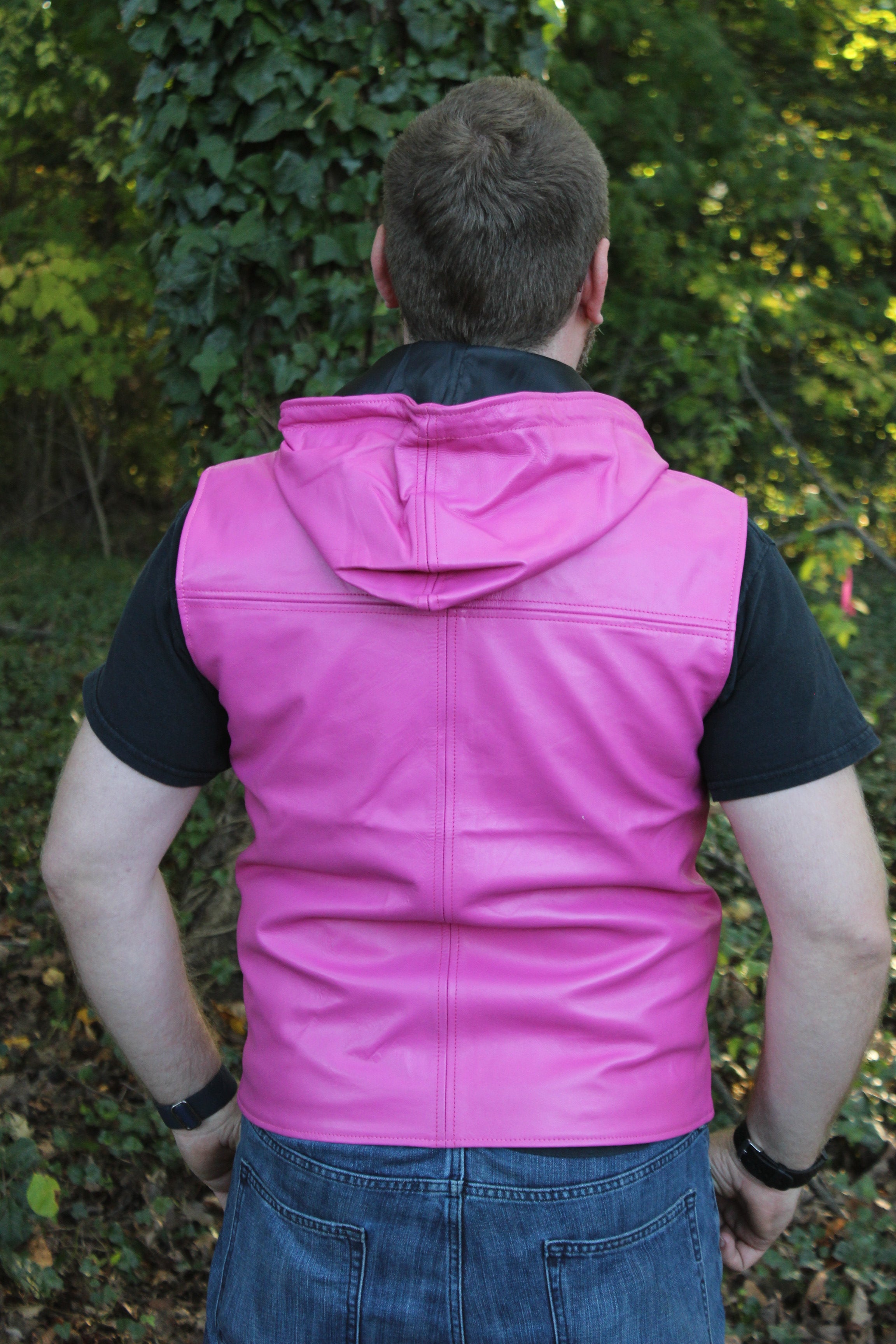 OnF Leather Hoodie in Pink