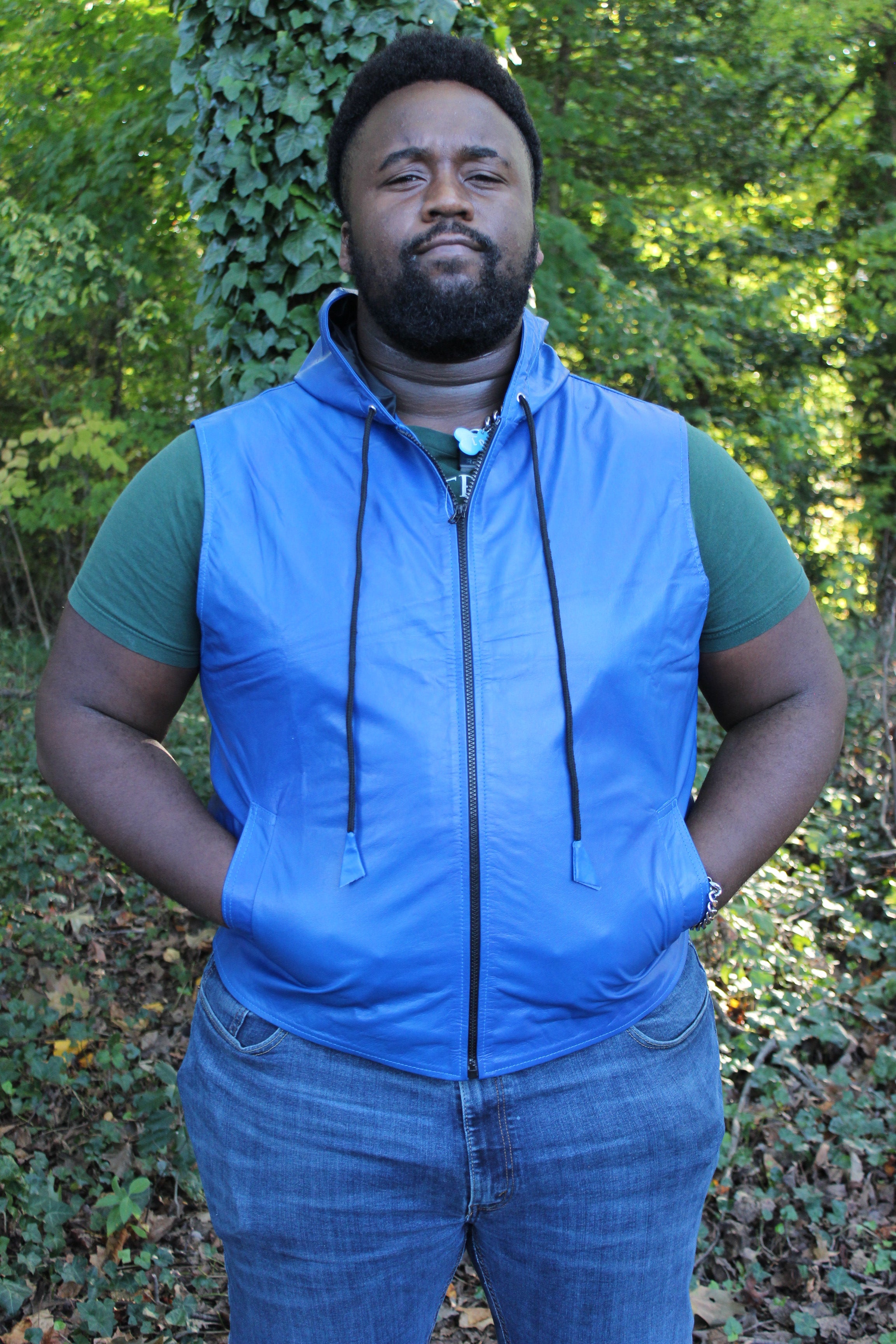 OnF Leather Hoodie in Blue