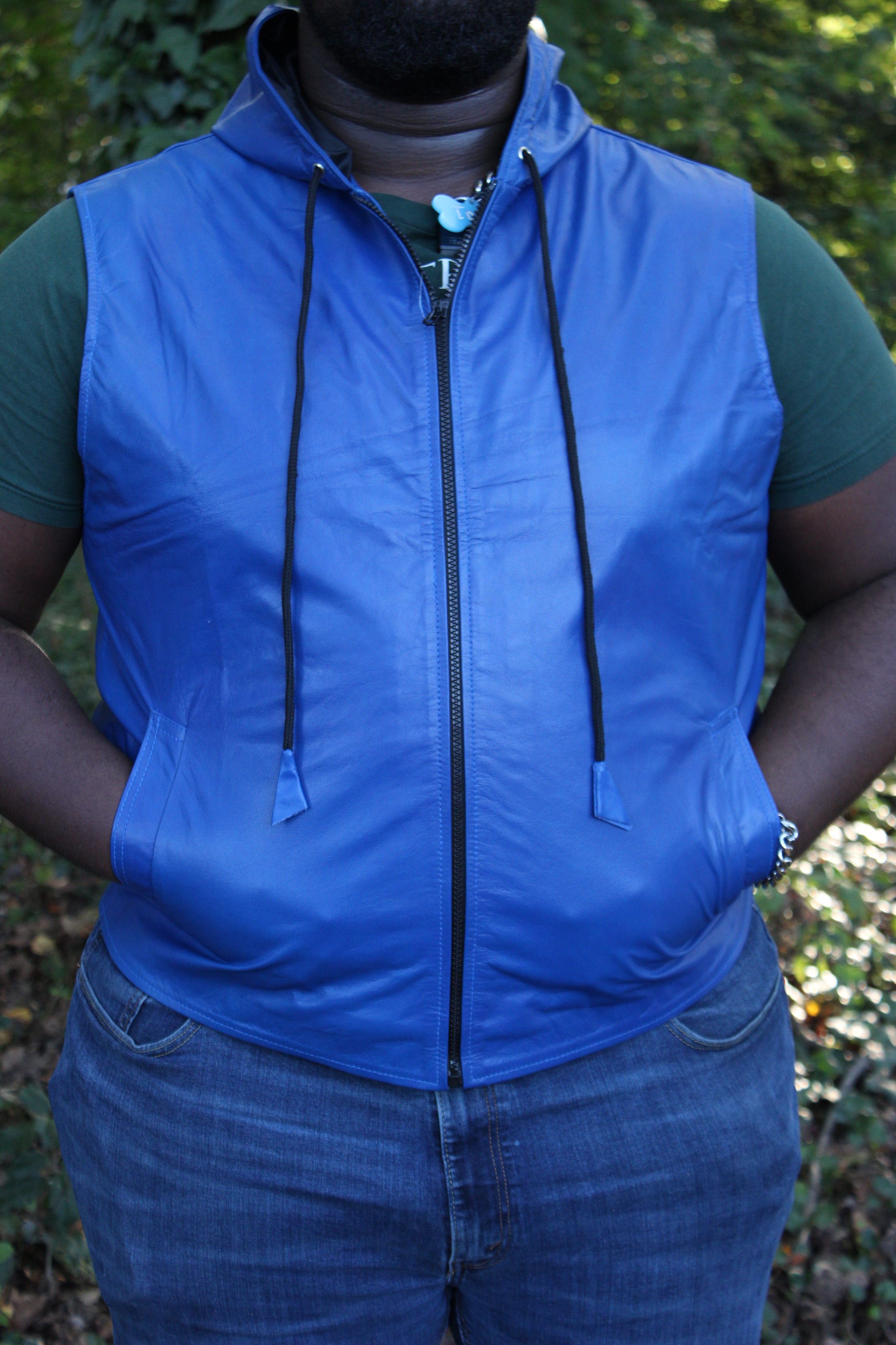 OnF Leather Hoodie in Blue