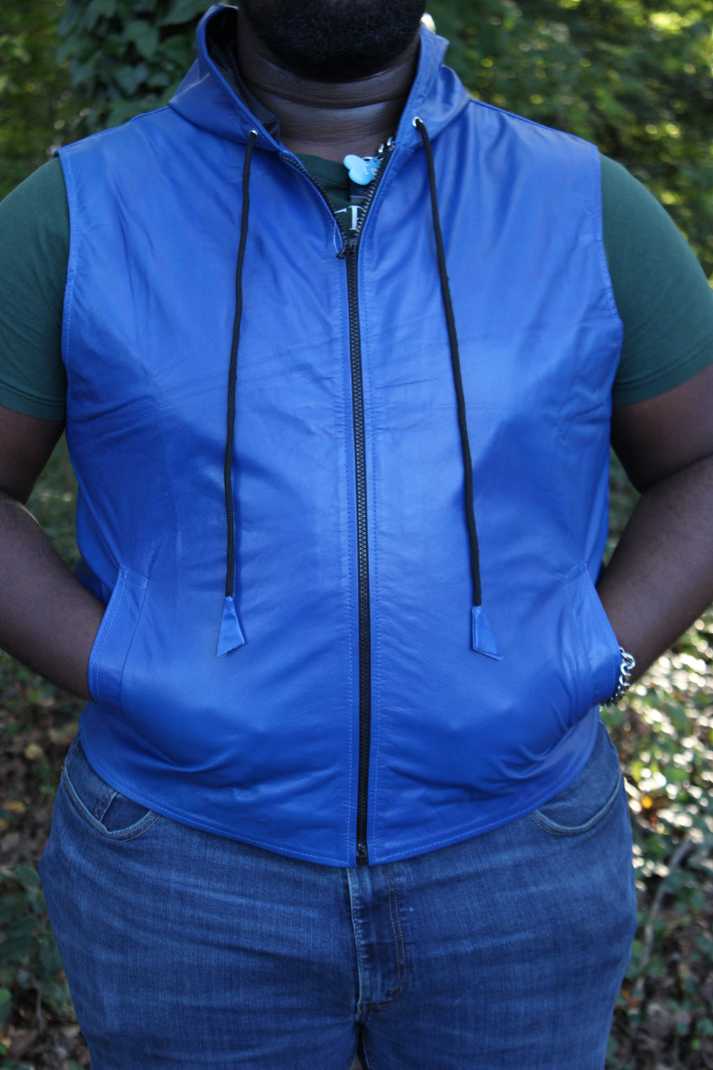 OnF Leather Hoodie in Blue