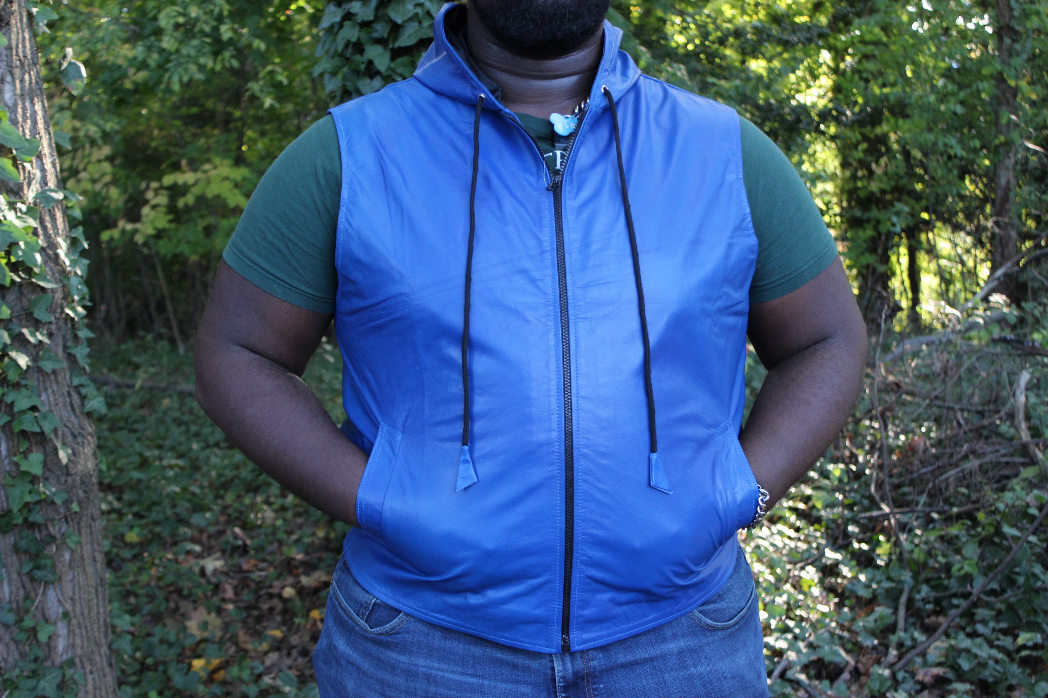 OnF Leather Hoodie in Blue