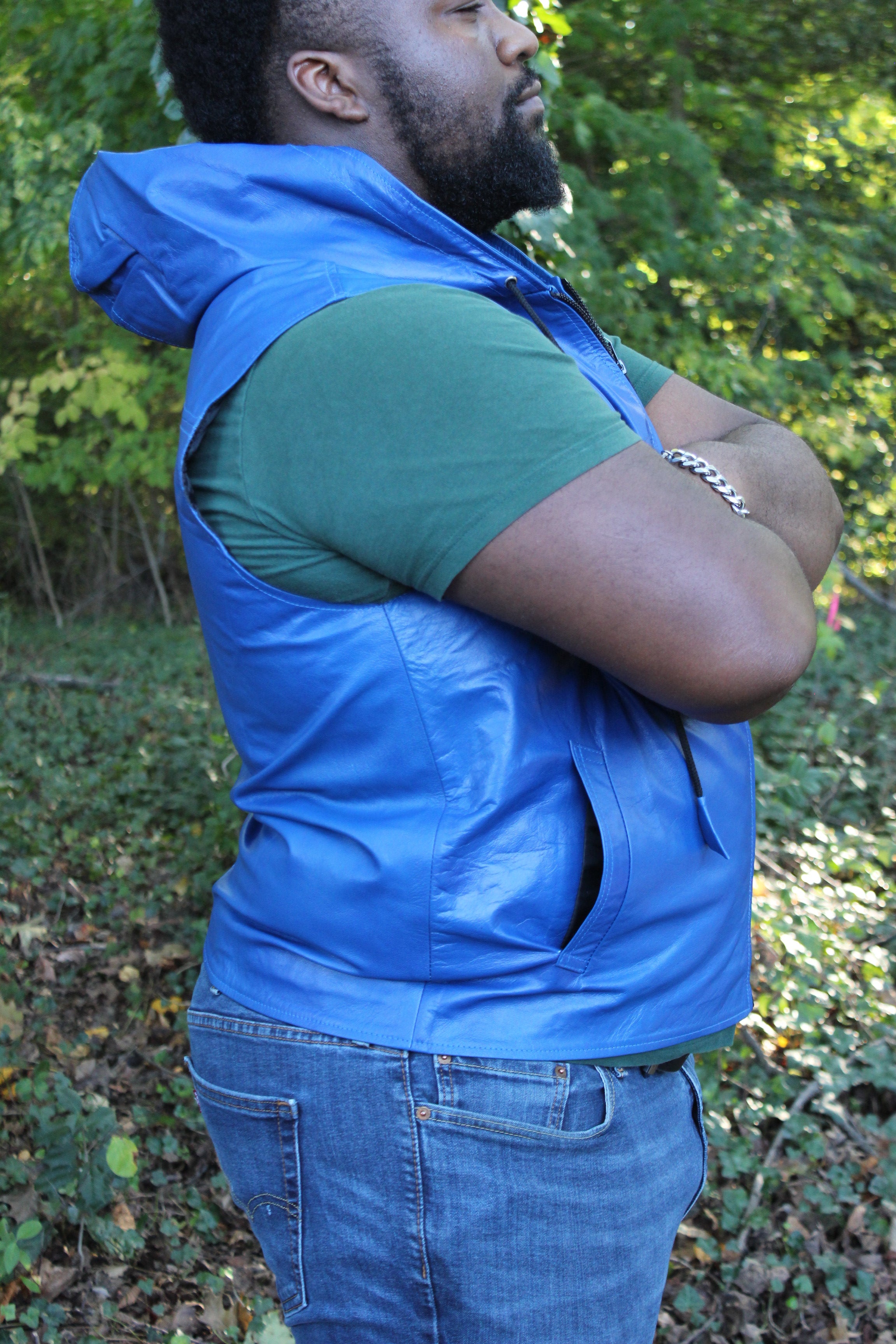 OnF Leather Hoodie in Blue