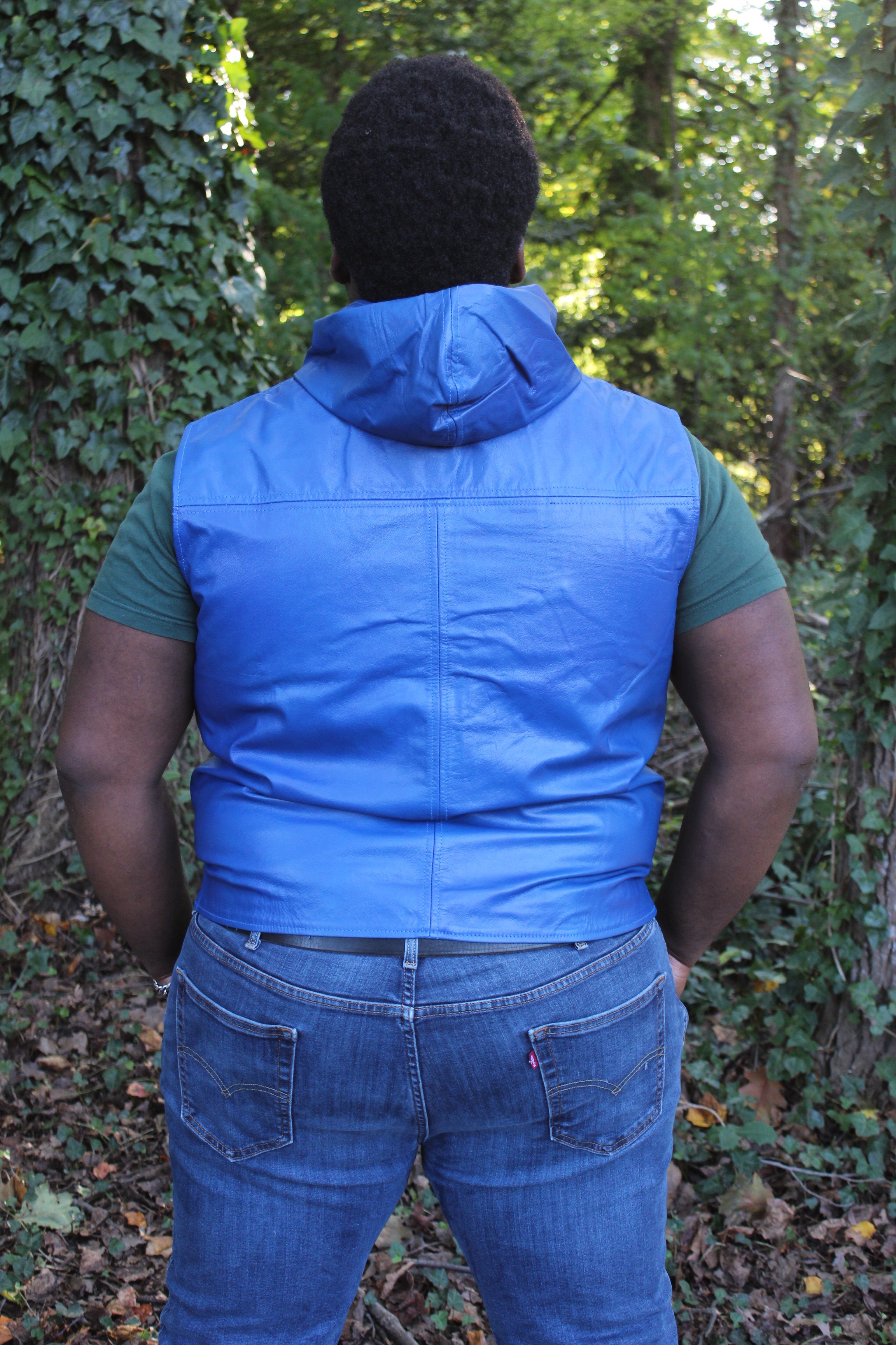 OnF Leather Hoodie in Blue