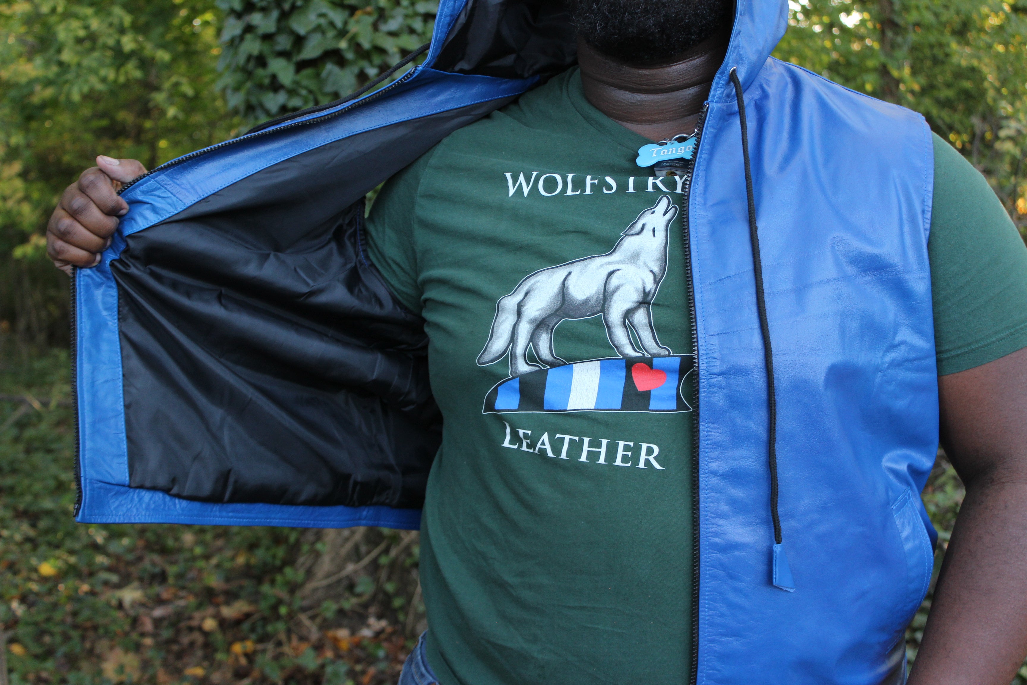 OnF Leather Hoodie in Blue