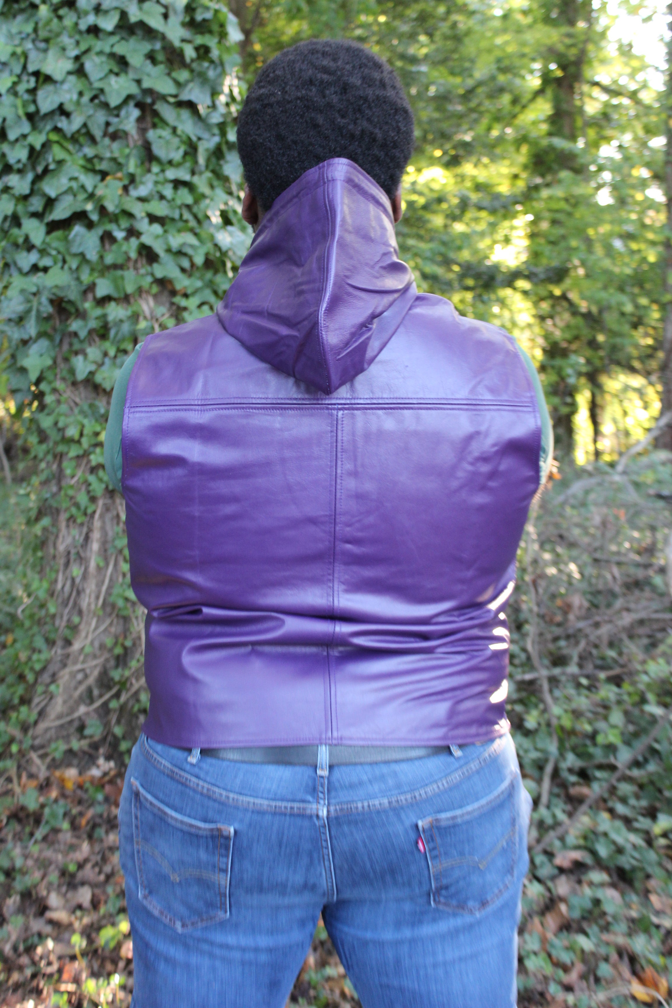 OnF Leather Hoodie in Purple