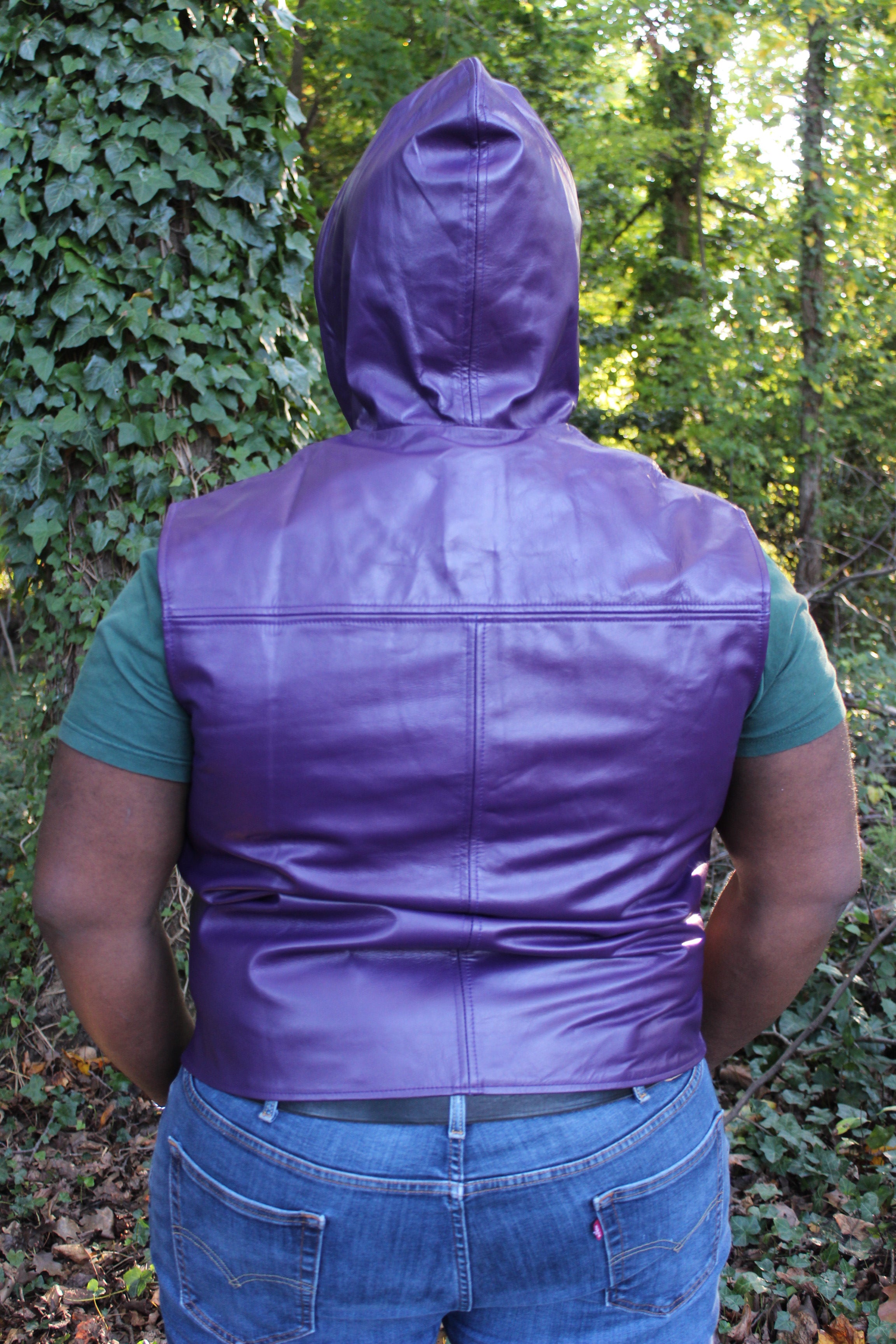OnF Leather Hoodie in Purple