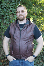 OnF Leather Hoodie in Burgundy